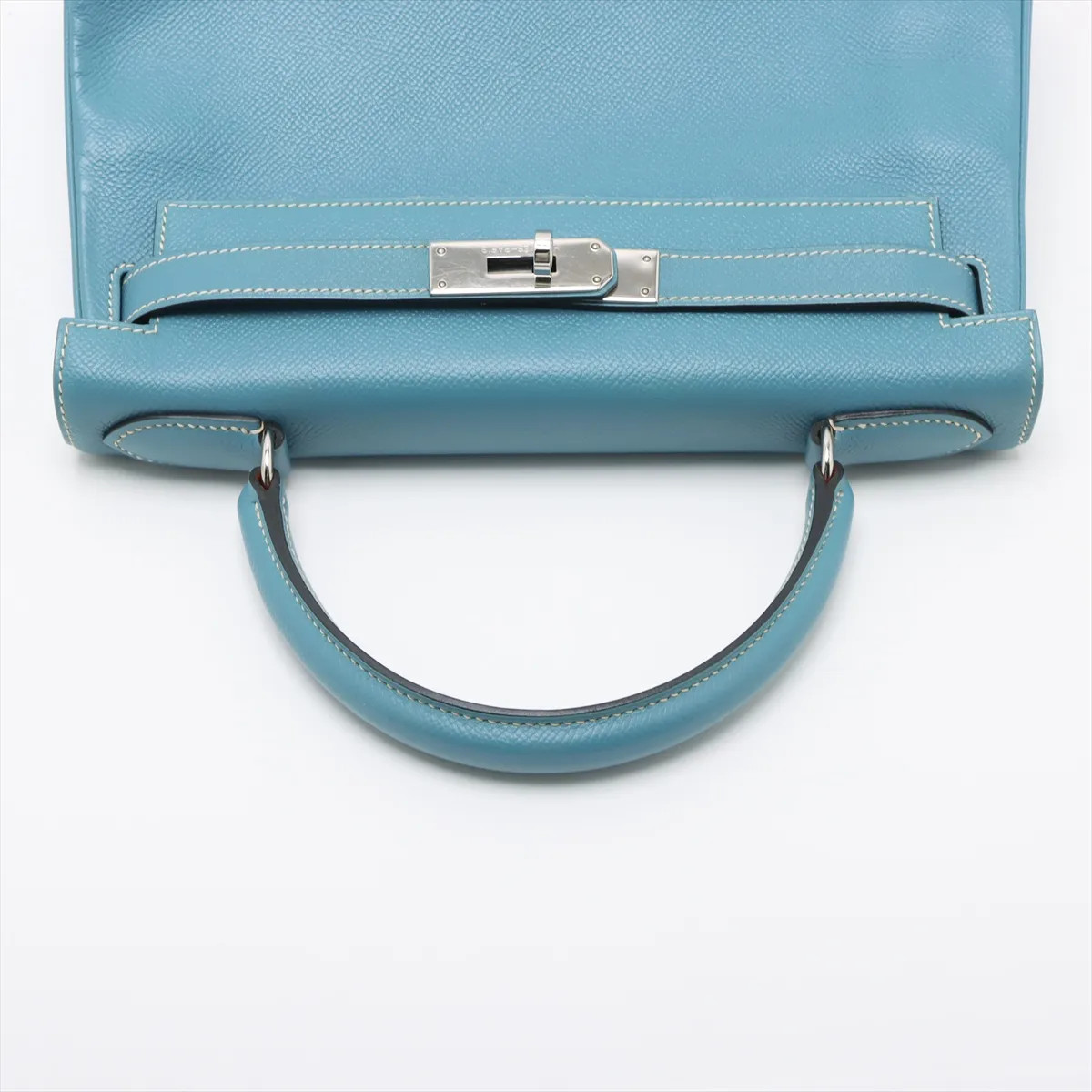 Hermès Kelly 28 Le Tournay Cushbell Blue Jean Silver Metal Fittings □C: 1999
