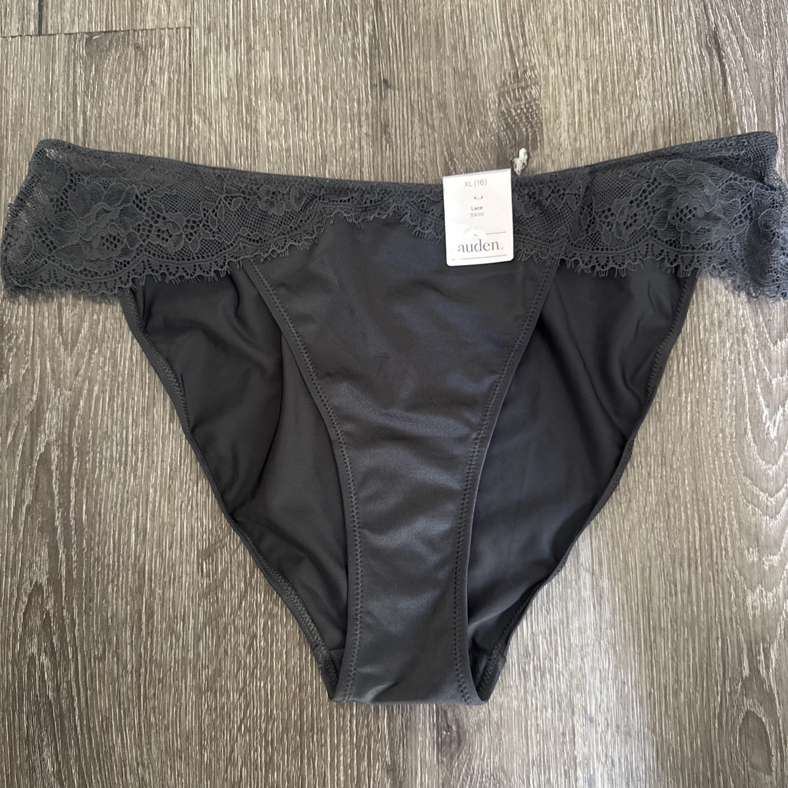 Auden Women’s Dark Gray Lace Bikini Panty Size XL NWT