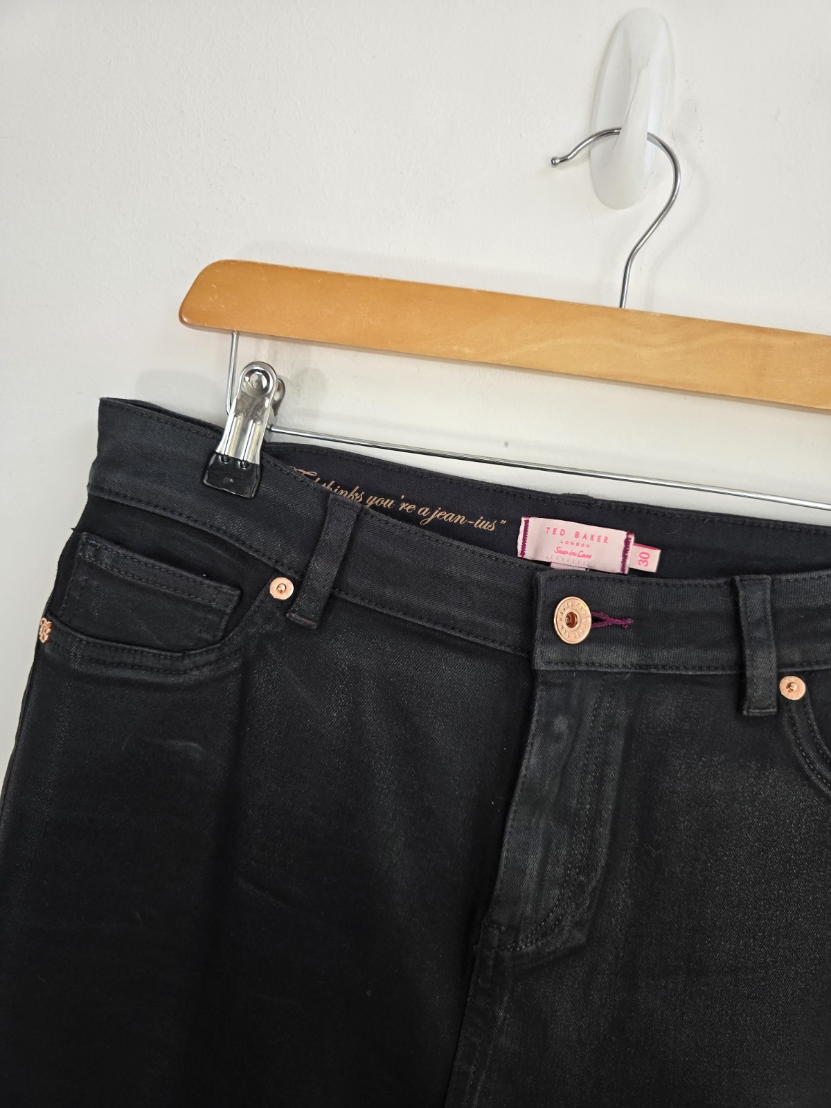 Ted Baker Black Jeans Skinny Size 12 Coated Womens Zip Fly Pockets Casual