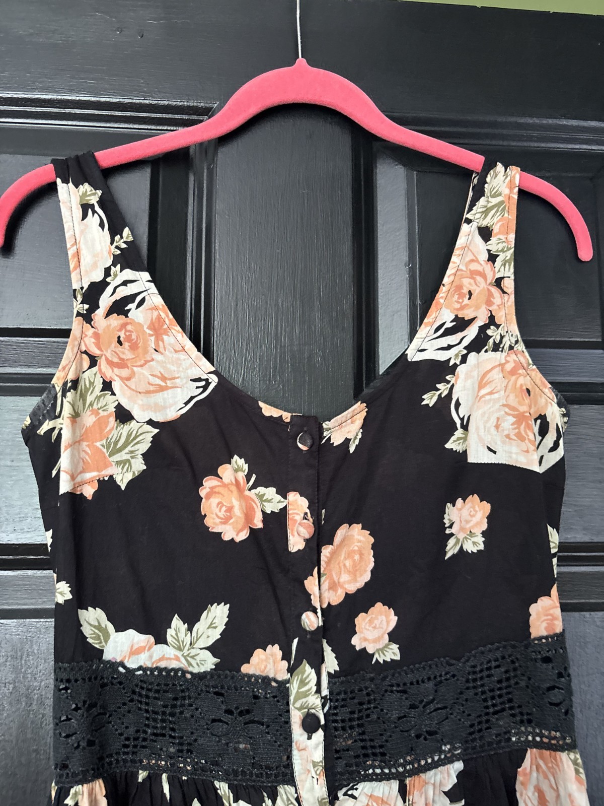 Topshop black peach coral floral round neck sleeveless knee length dress 6