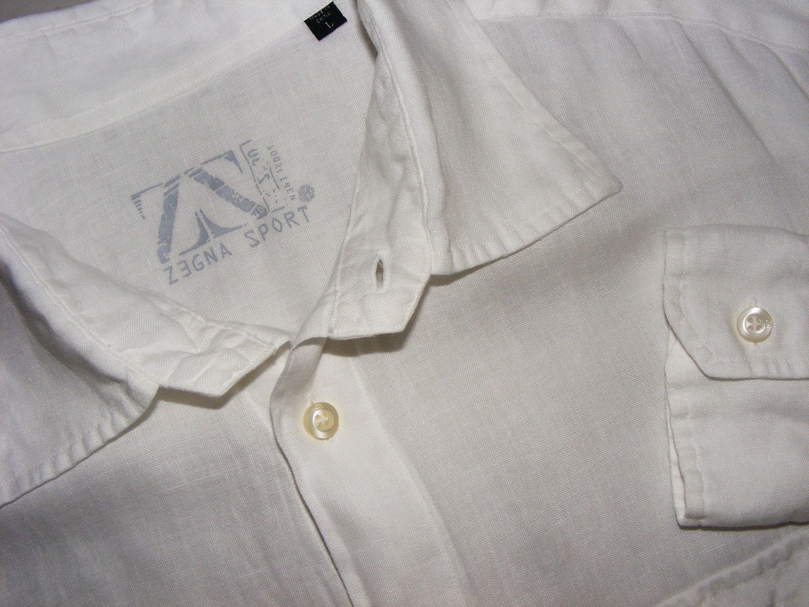 MENS SZ L ERMENEGILDO ZEGNA SPORT 100% LINEN WHITE ROLL UP BUTTON SLEEVE SHIRT L