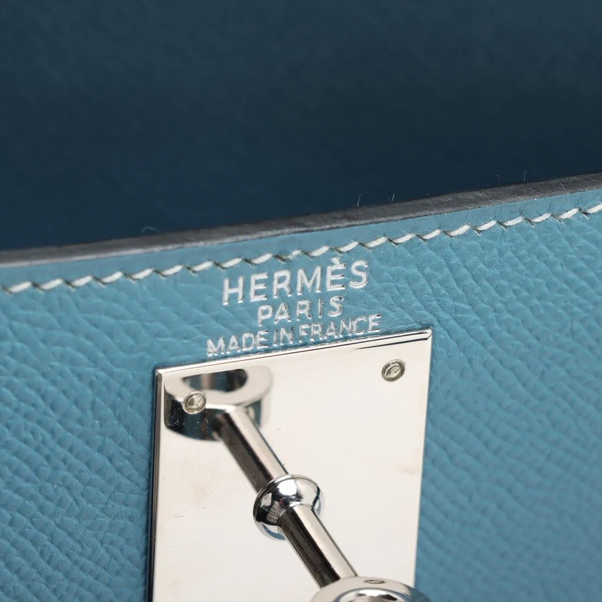 Hermès Kelly 28 Le Tournay Cushbell Blue Jean Silver Metal Fittings □C: 1999