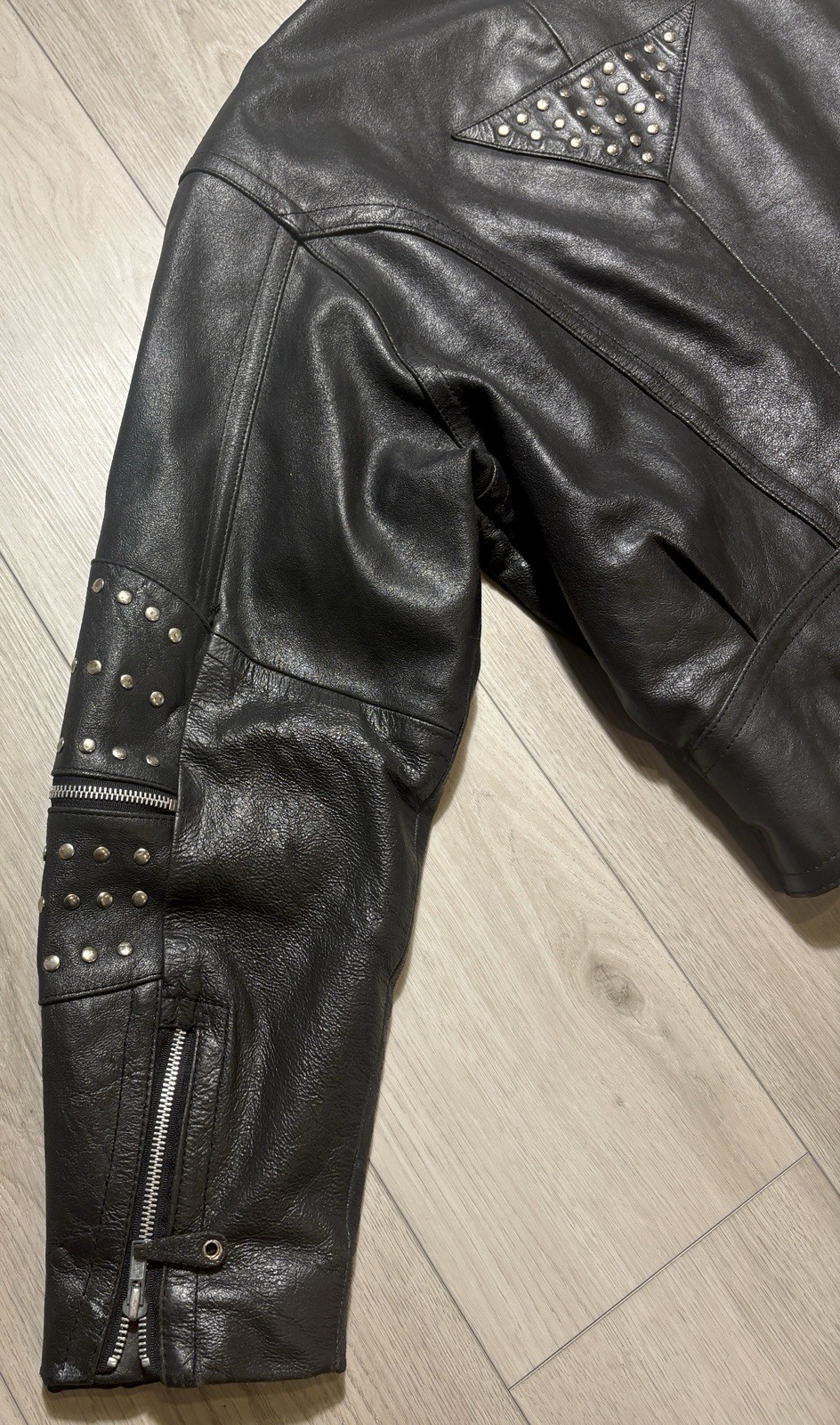 VTG 80s 90s Open Road Studded Leather Moto Jacket Brando Punk Biker Belted M