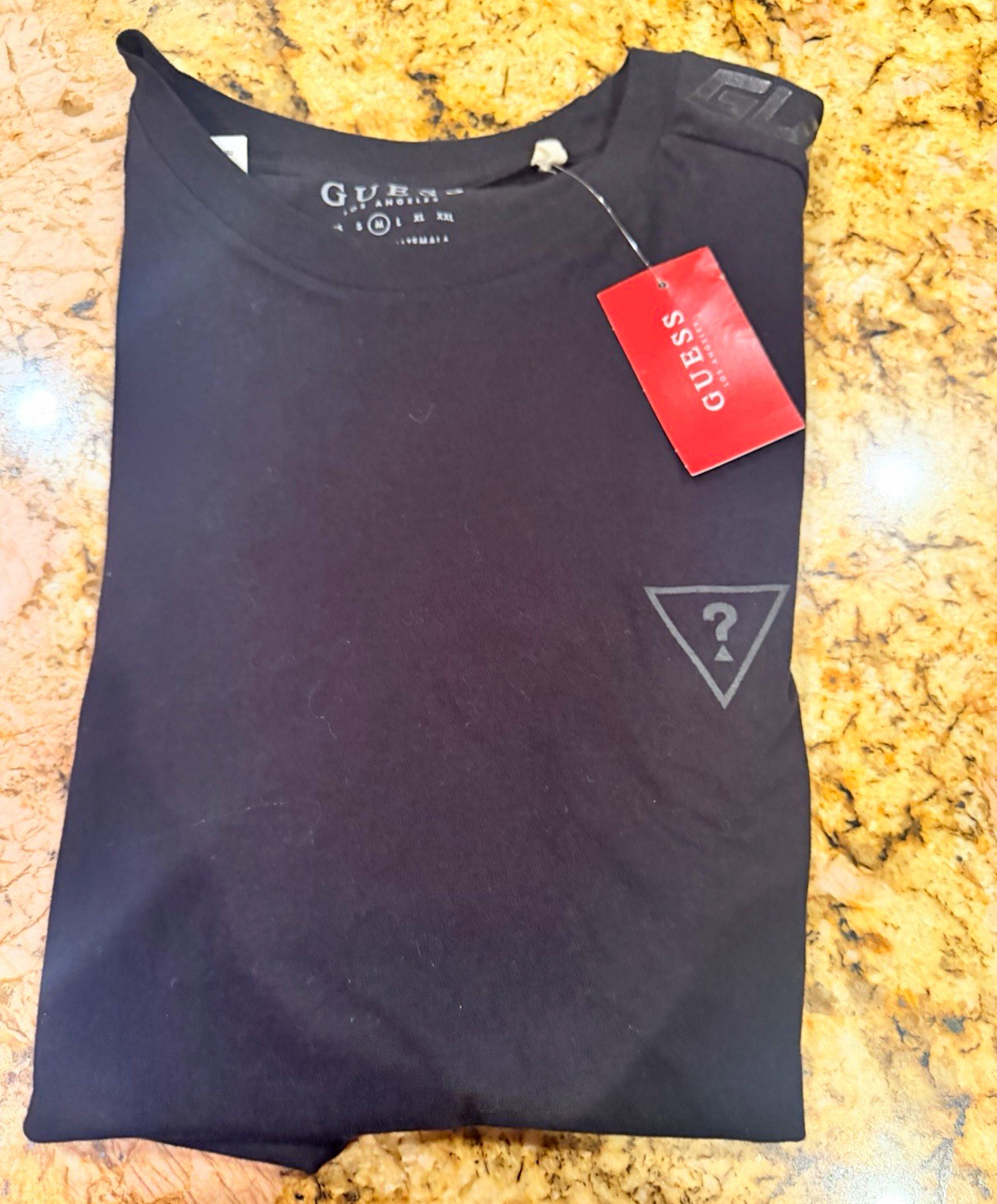 GUESS Los Angeles Aldous Tape Crew Black Logo Crew Neck T-Shirt Mens M