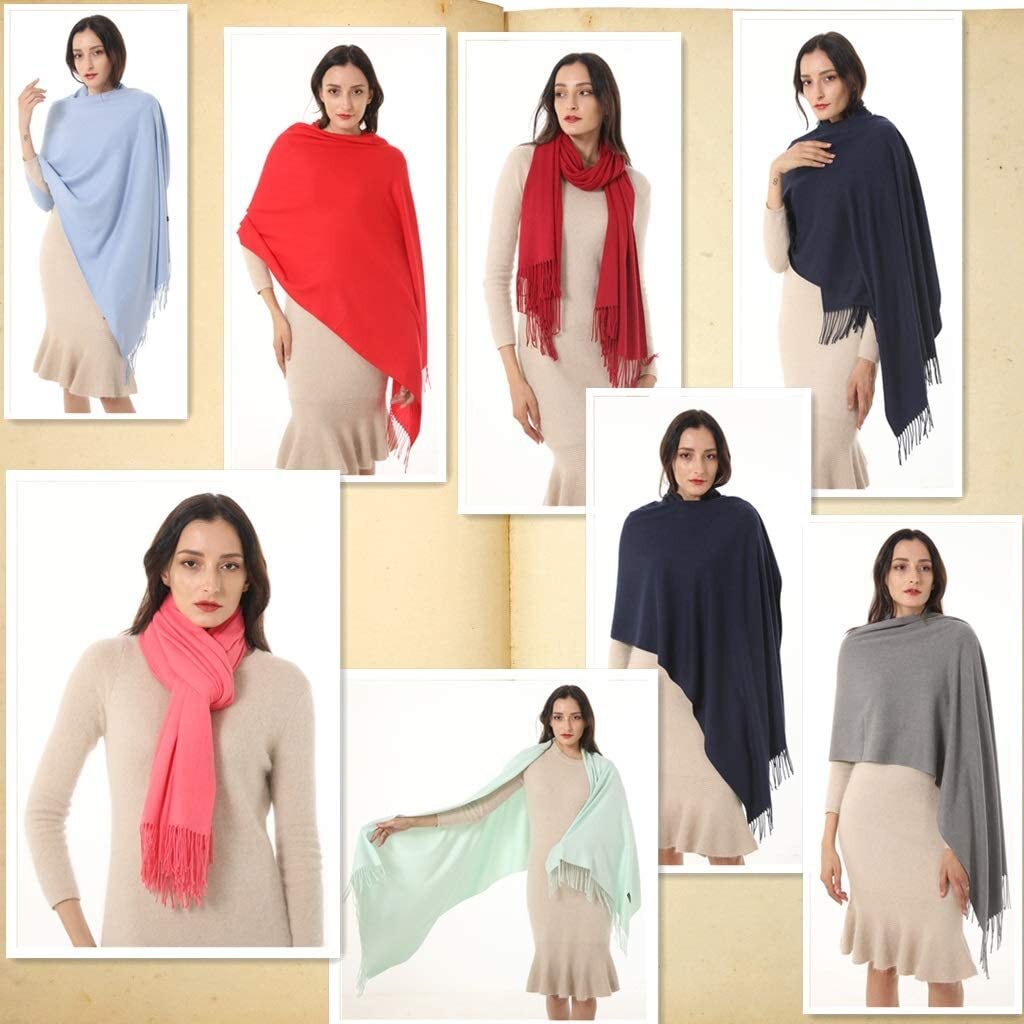 2PLY Long 78X28 Solid Silk Pashmina Shawl Wrap Stole Cashmere Wool Feel Scarf