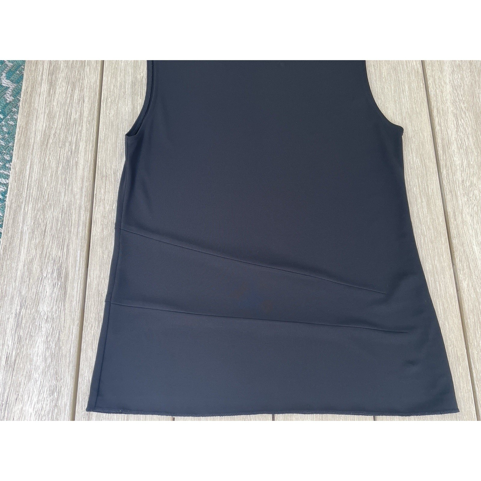 DKNY Womens Black Mock Turtle Neck Sleeveless Top Asymmetrical Seam Detail Sz L