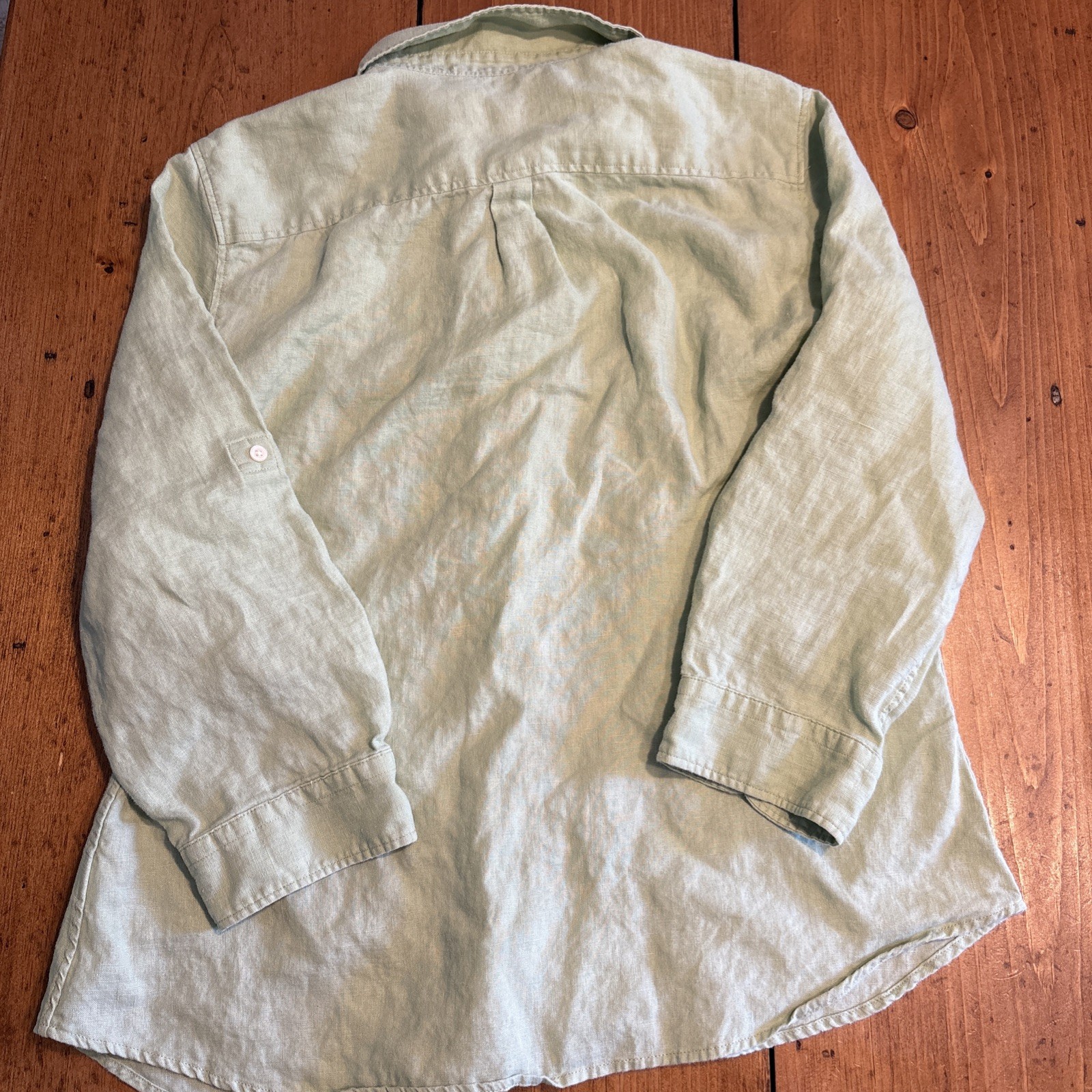 Talbots Green 100% Linen Collared Button Down Shirt 3/4 Sleeve Medium