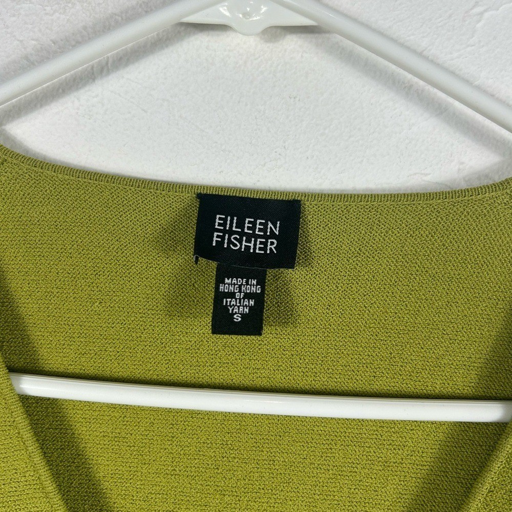 Eileen Fisher Chartreuse Green V-Neck Button Sweater Size Small