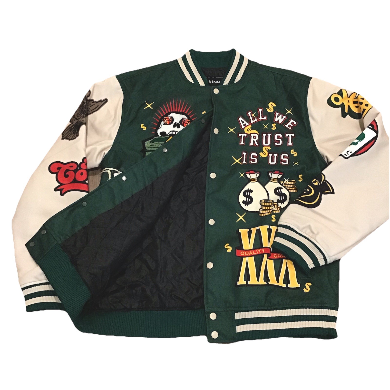 NEW! Reason Varsity Jacket, “All We trust Is US” RER5-003 GREEN Size XL