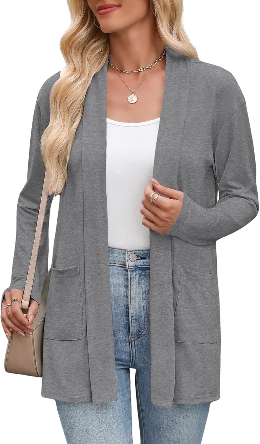 Women’s Lightweight Open Front Cardigan Sweater Casual Loose Knit with Pockets