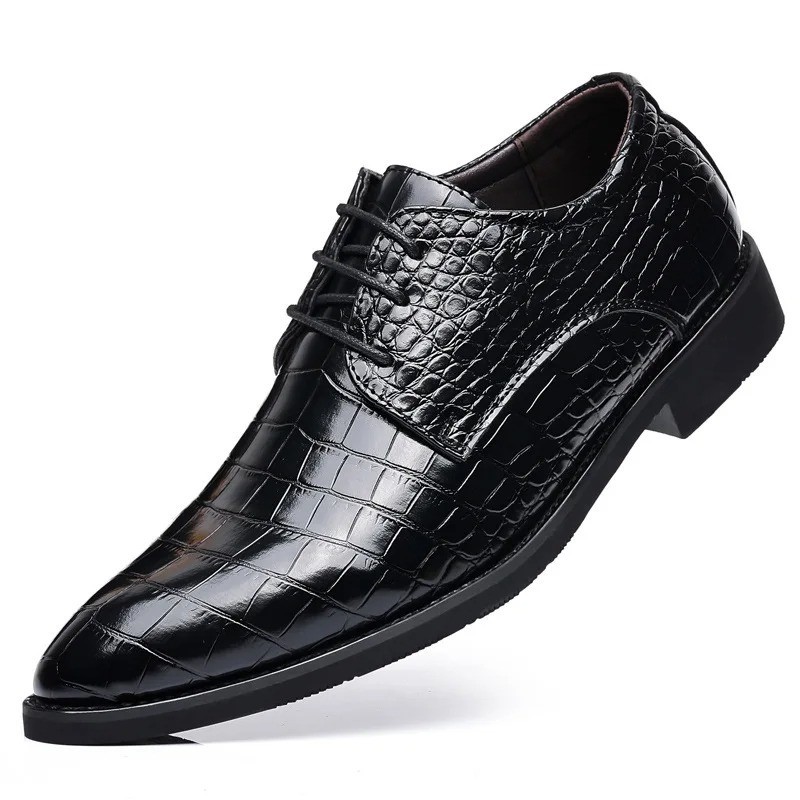 Luxury Crocodile Print Men’s Oxford Derby Dress Shoes Pointed Toe Formal Shoes