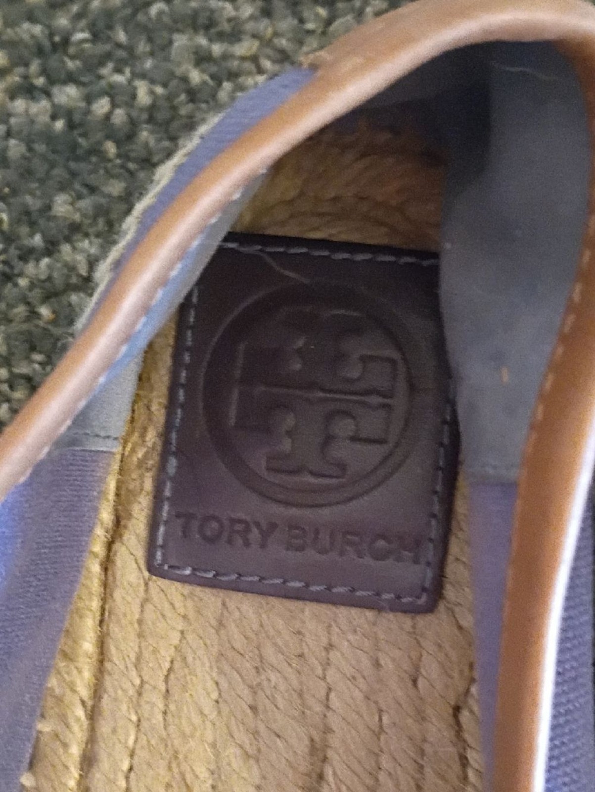 Tory Burch Lavender Canvas Espadrilles with Tan Leather Trim