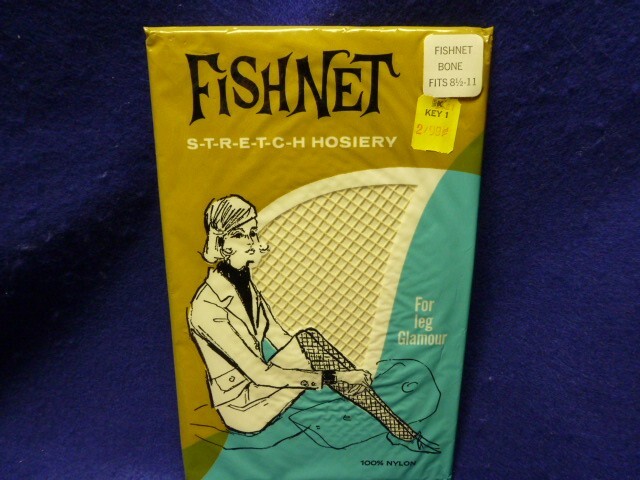 Vintage New in pack One Pair Bone Color Fishnet Stockings 100% Nylon Hosiery