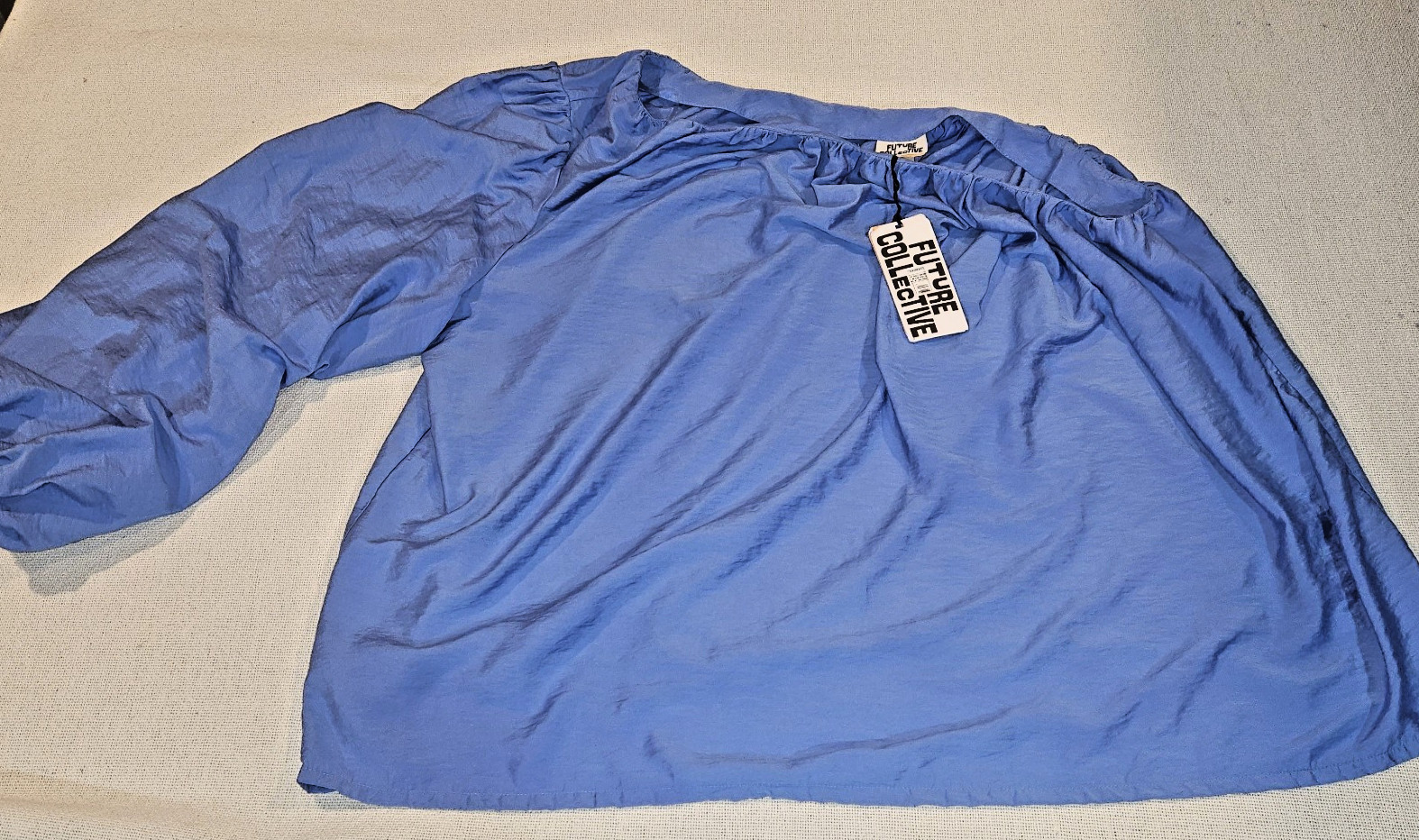 Future Collective Jenny K. Lopez Blue One Shoulder Balloon Sleeve Blouse 2X I2