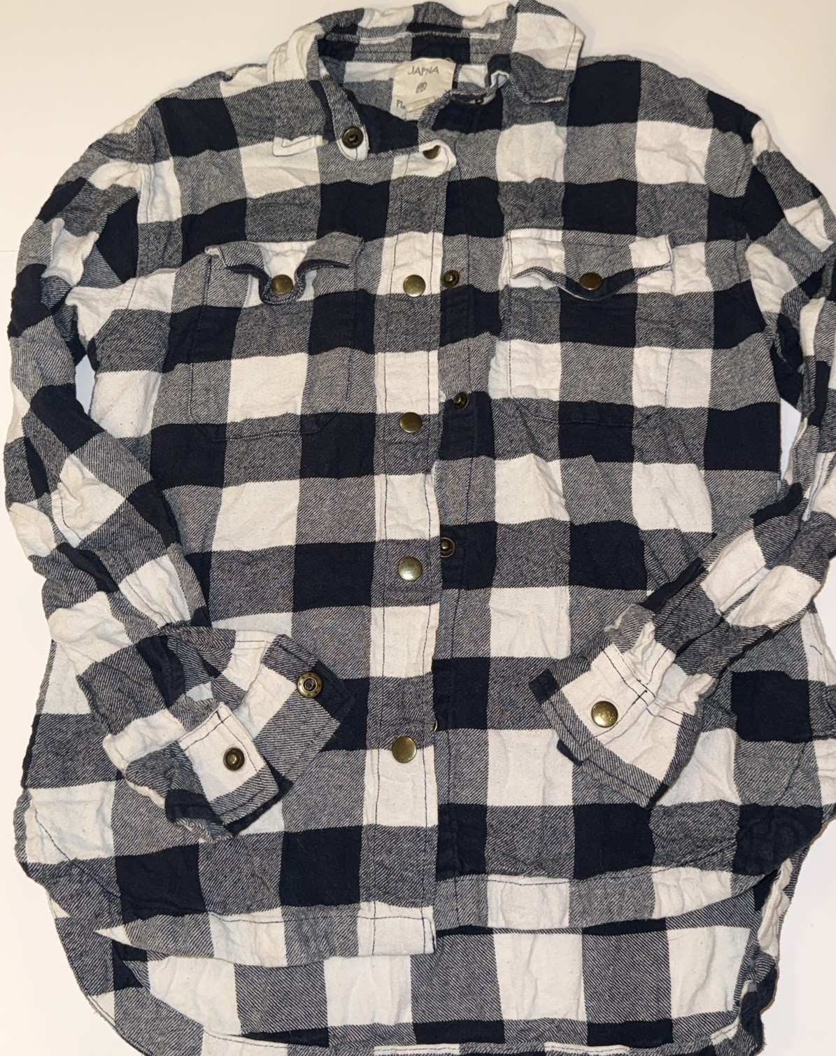 Japna Women’s M Plaid Cotton Flannel Snap Long Sleeve Shirt Black