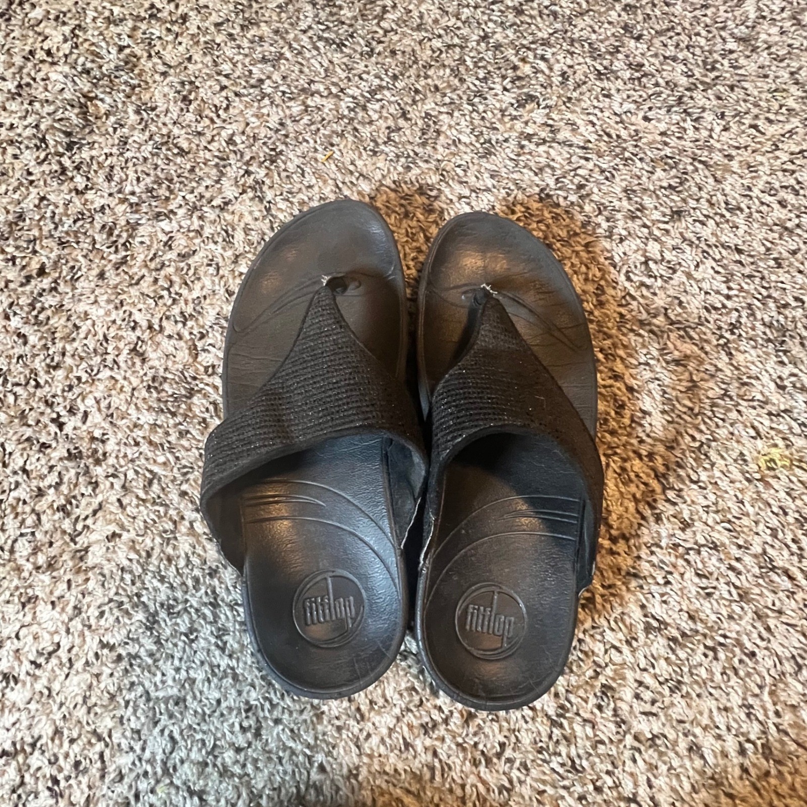 FitFlop Lulu Shimmer Black Thong Sandals Microwobbleboard Wedge Womens 5 639-001