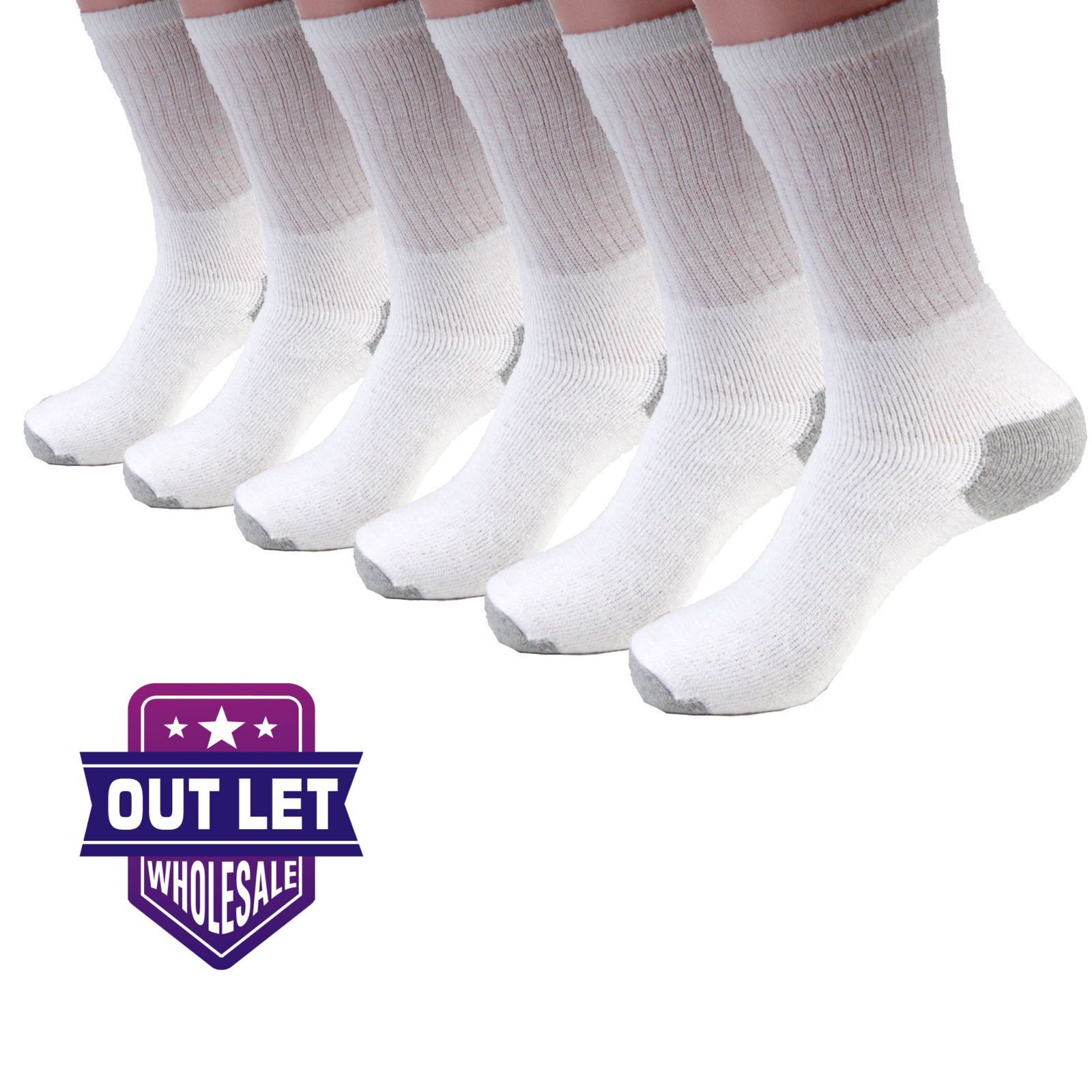 12 Pairs Men’s White Solid Sports Cotton Crew Socks Long Size 9-11 , 10-13