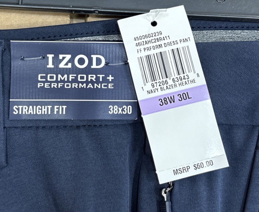 Izod Comfort+Performance Straight Fit Dress Pant Size 38 x 30 Navy Blazer Color
