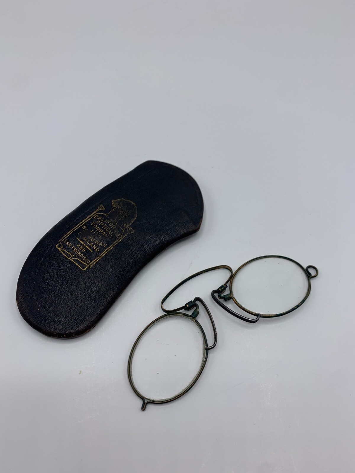Vintage Spring Prince Nez Eye Glasses With Oakland California San Fransisco Case