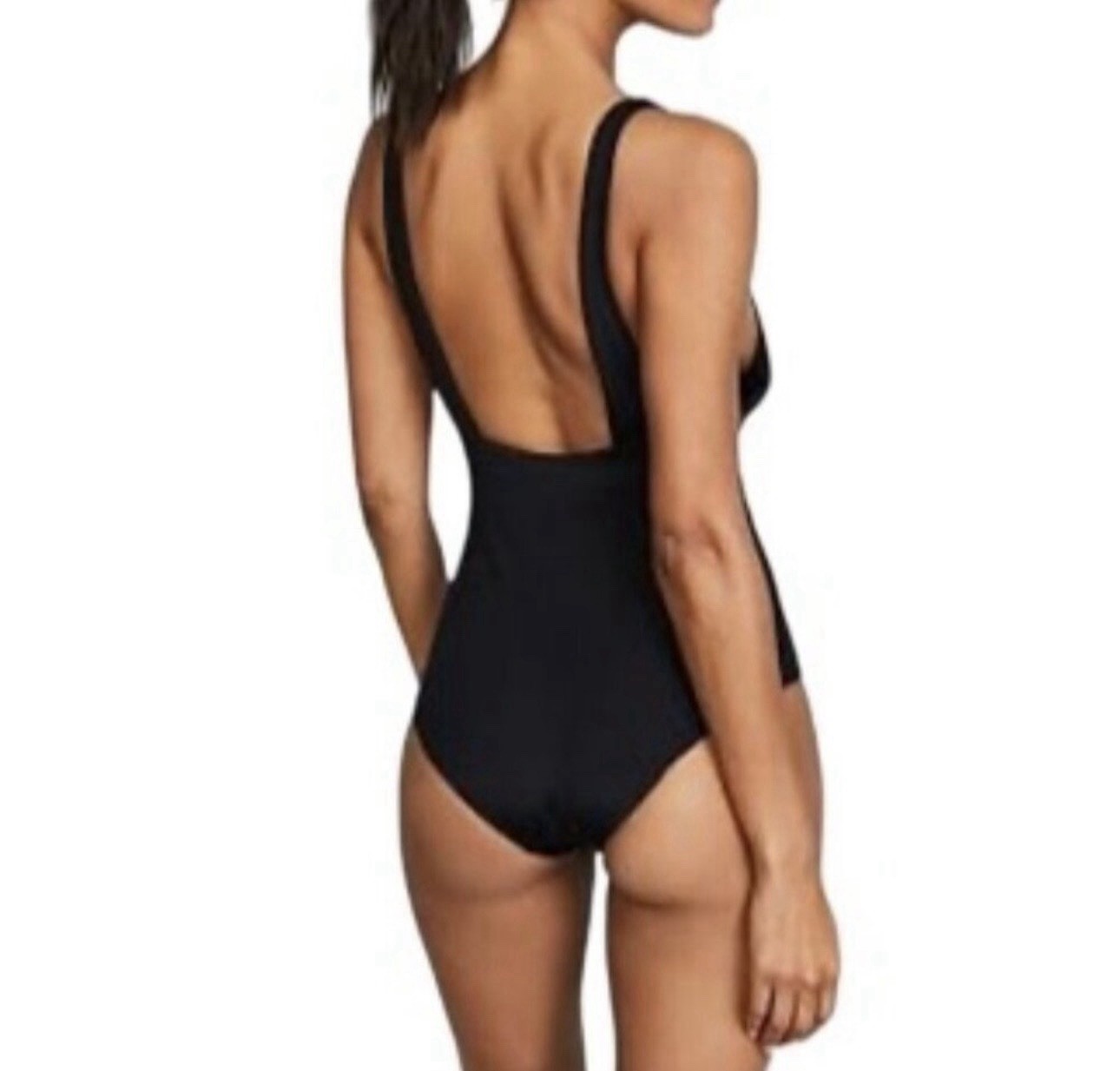 Mara Hoffman Standard Audrey Deep V One Piece Swimsuit Size XL Black