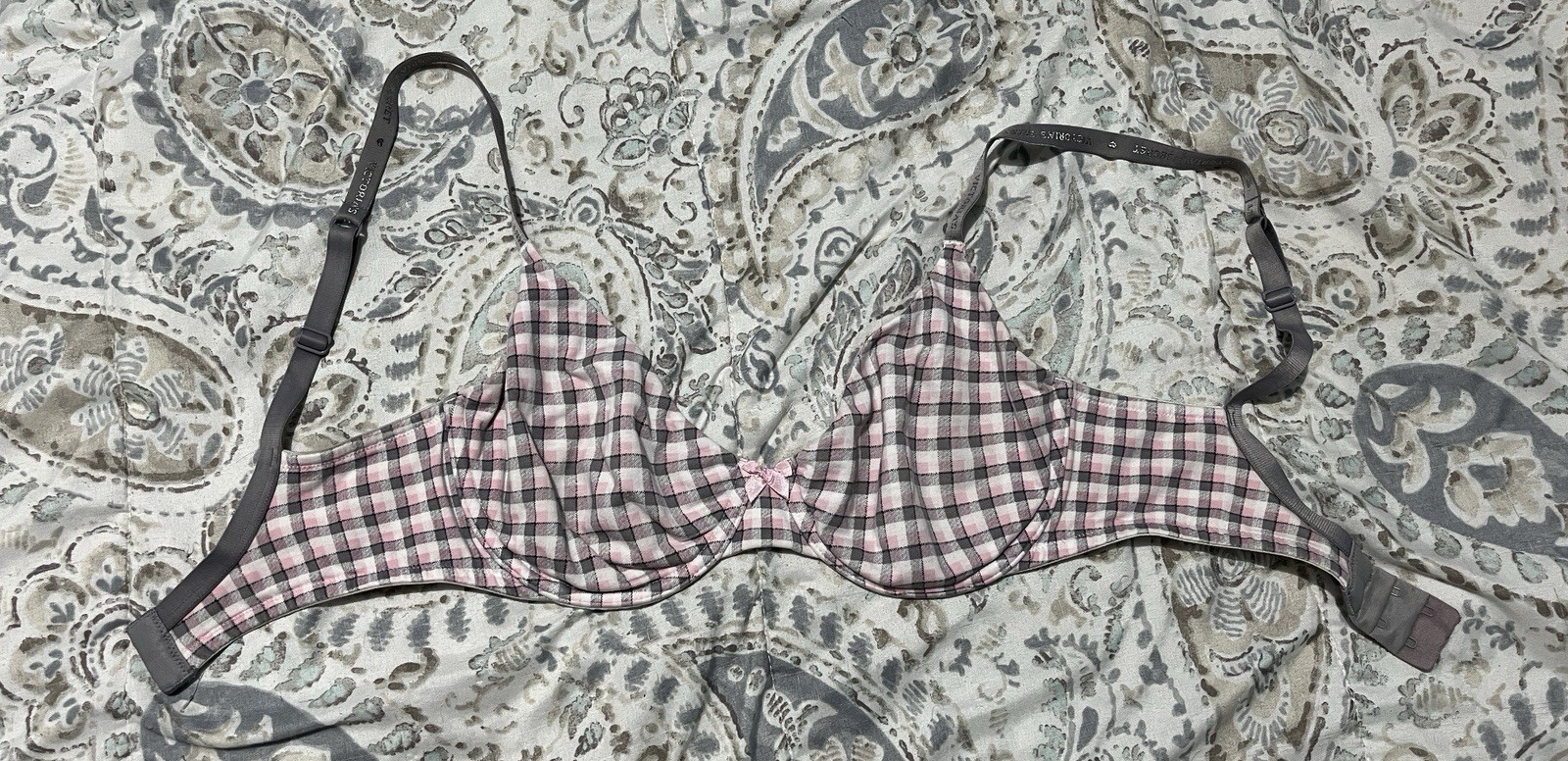 Victoria’s Secret Unlined Underwired Plaid Bra Pink Gray White 32DD