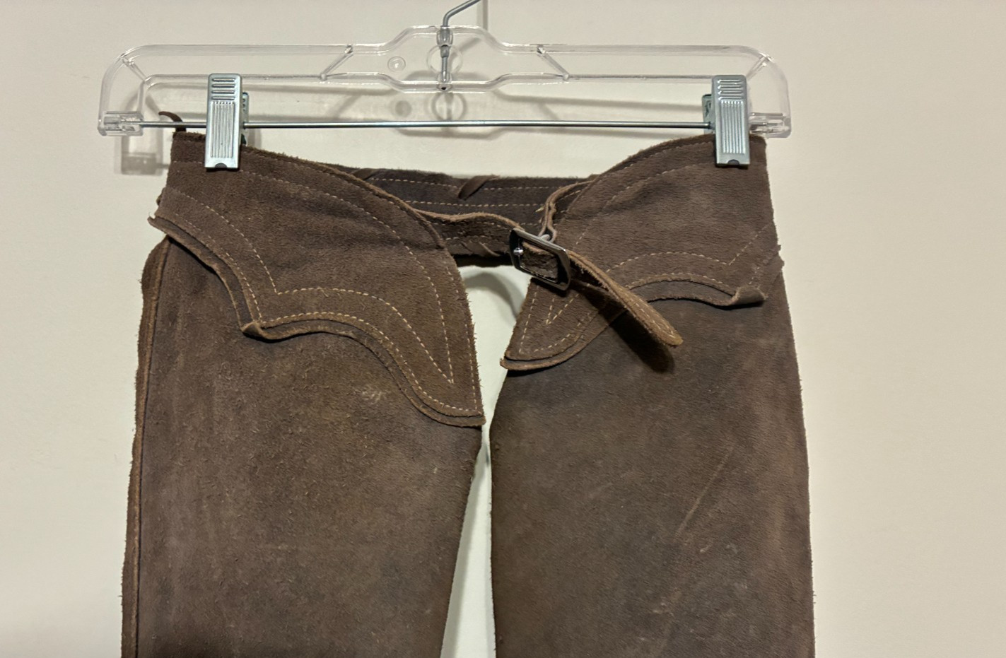 Vintage Riding Chaps Leather Suede Adjustable Waist Talon Zipper Great Patina