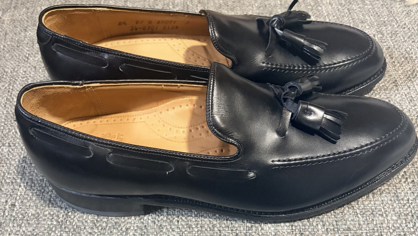Vtg Johnston & Murphy Aristocraft Black Tassel Loafers D/B USA Trampoline Sole.