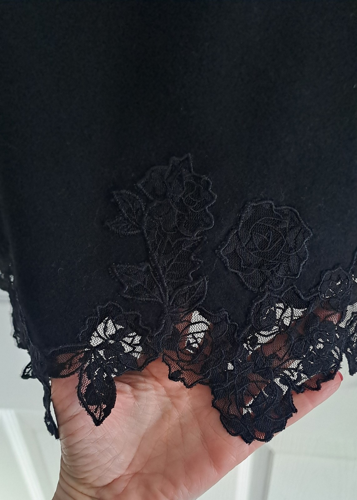 Next Wool Viscose Blend Lace Trim Skirt Black A line Knee length Womens UK 14