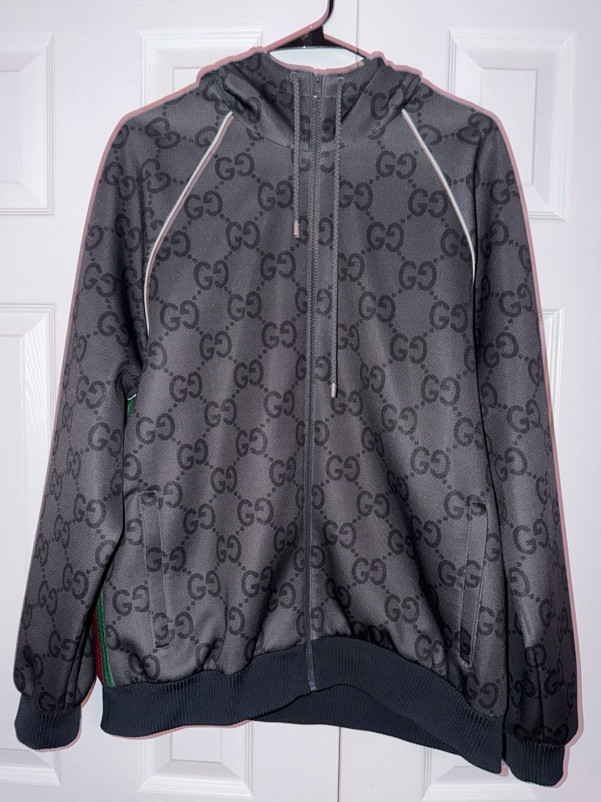 Gucci Men Jumbo Zip Jacket Web Dark Gray Size XL Worn 1x Time Almost Brand New