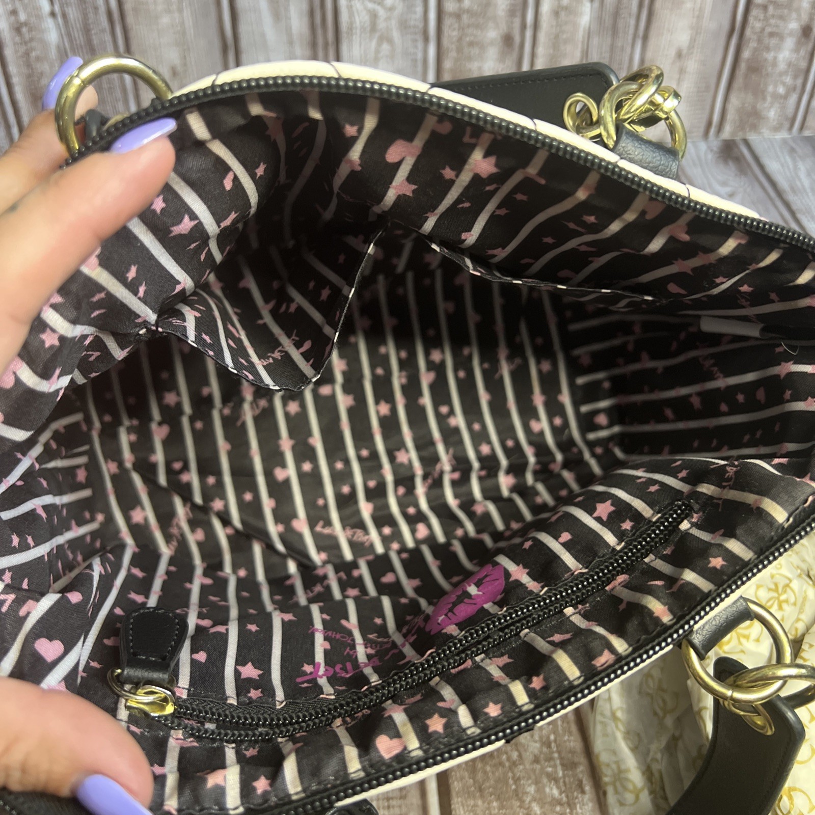 Love Betsy by Betsey Johnson Purse Black White & Pastel rainbow