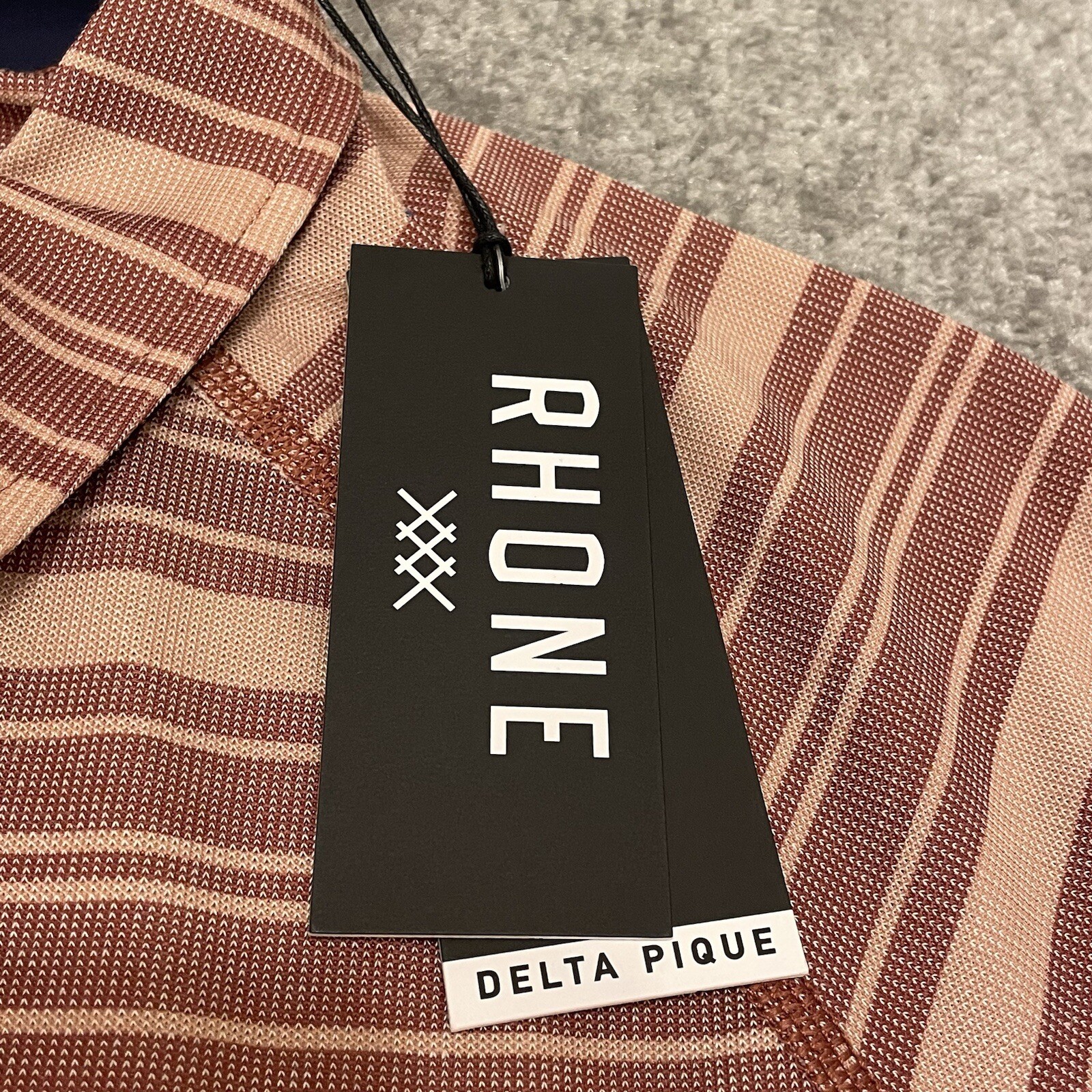 Rhone Polo Shirt Mens Small Mahogany Rose Stripe Delta Pique Golf NEW $94