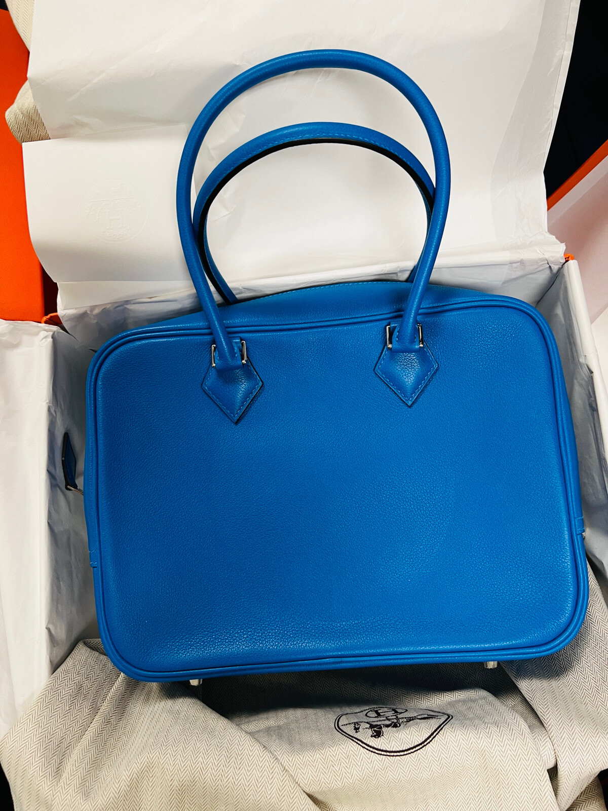 HERMES Kelly Strap Pink Red PLUME 28 Blu LEATHER PALLADIUM Purse NEW HandBag Bag