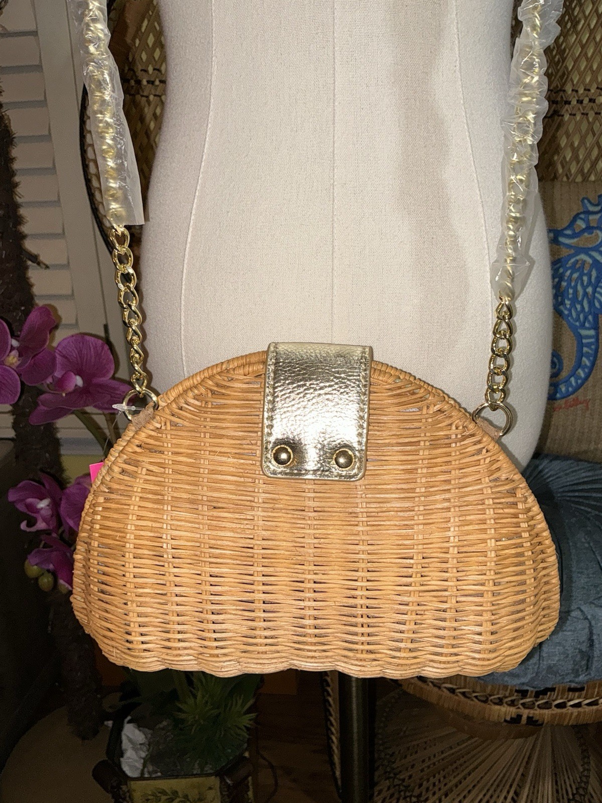 Lilly Pulitzer NWT Redford Wicker Crossbody Bag Natural