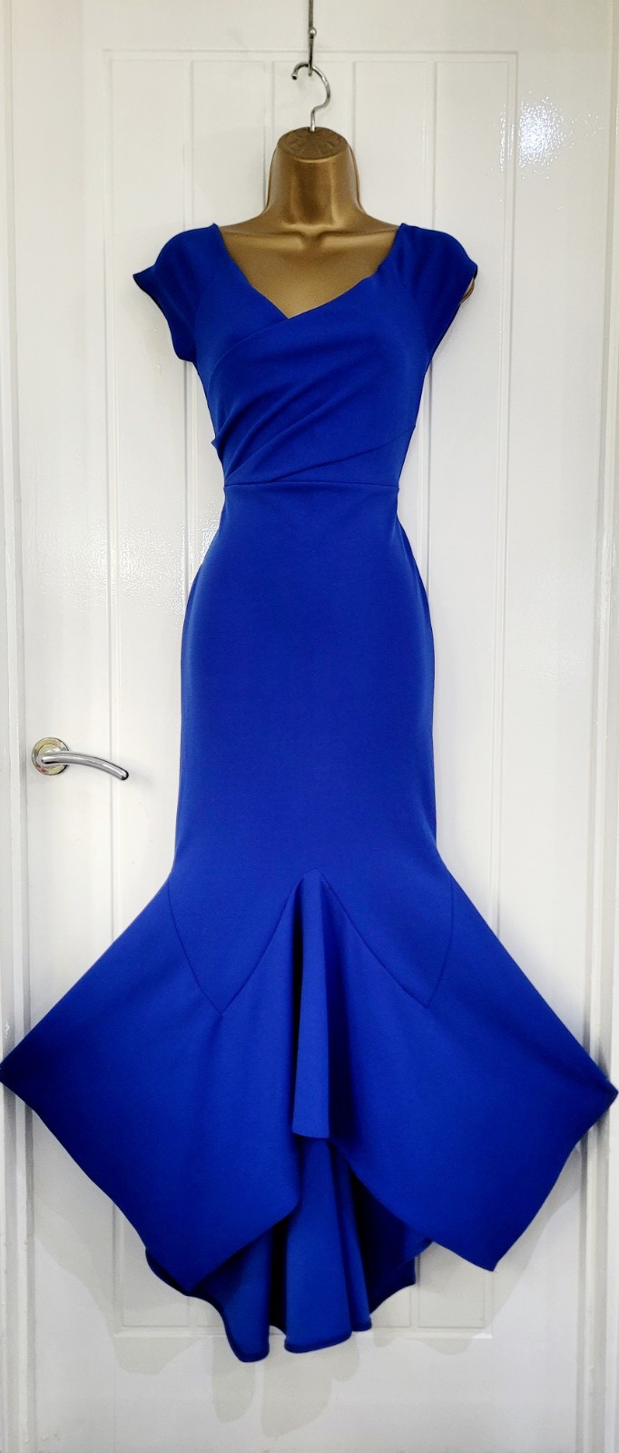 Quiz size UK 12 blue stretch fishtail evening cruise occasion formal dress VGC