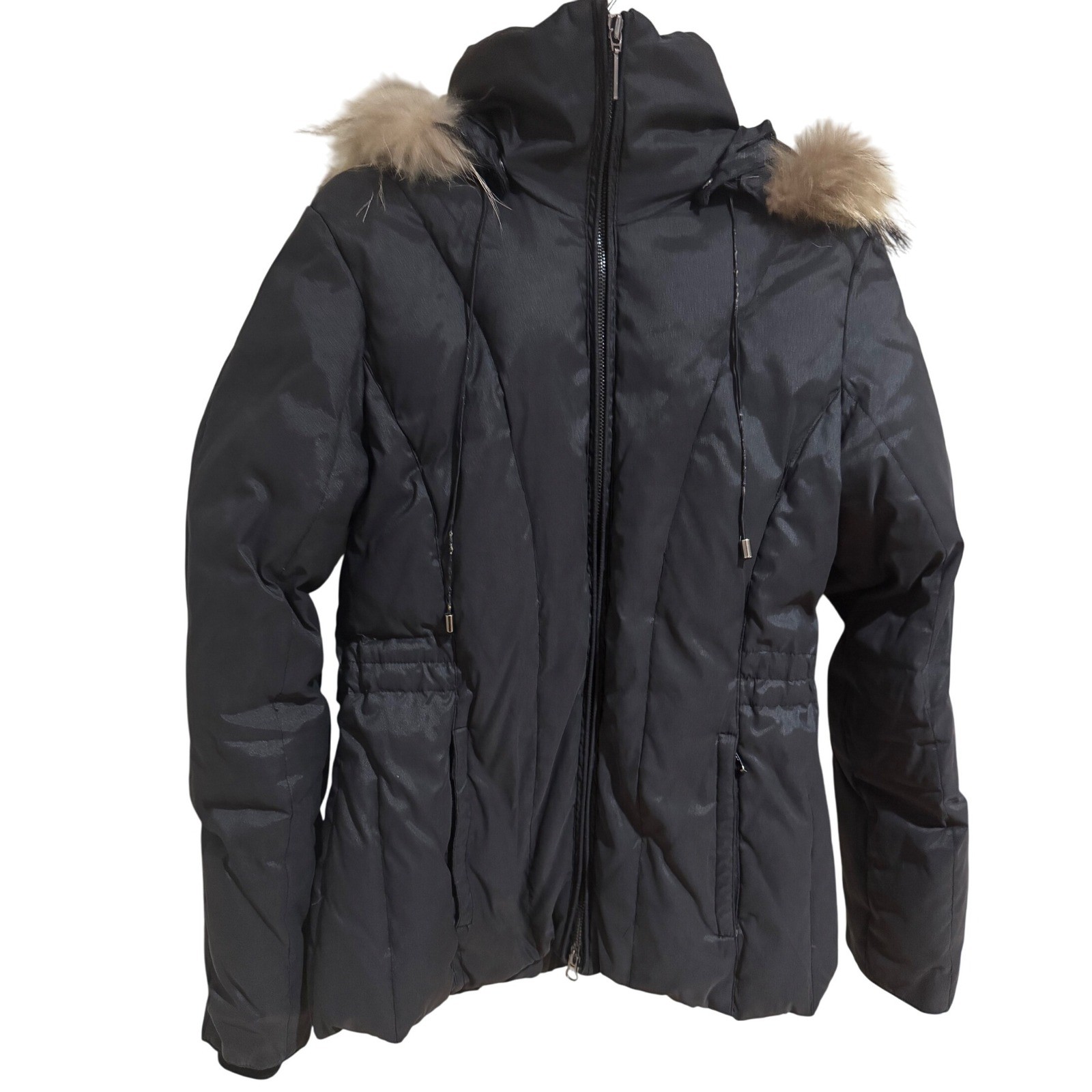 Wilson’s Leather Black Puffer Coat Fur Trim Hood Quilted Padded Jacket Small