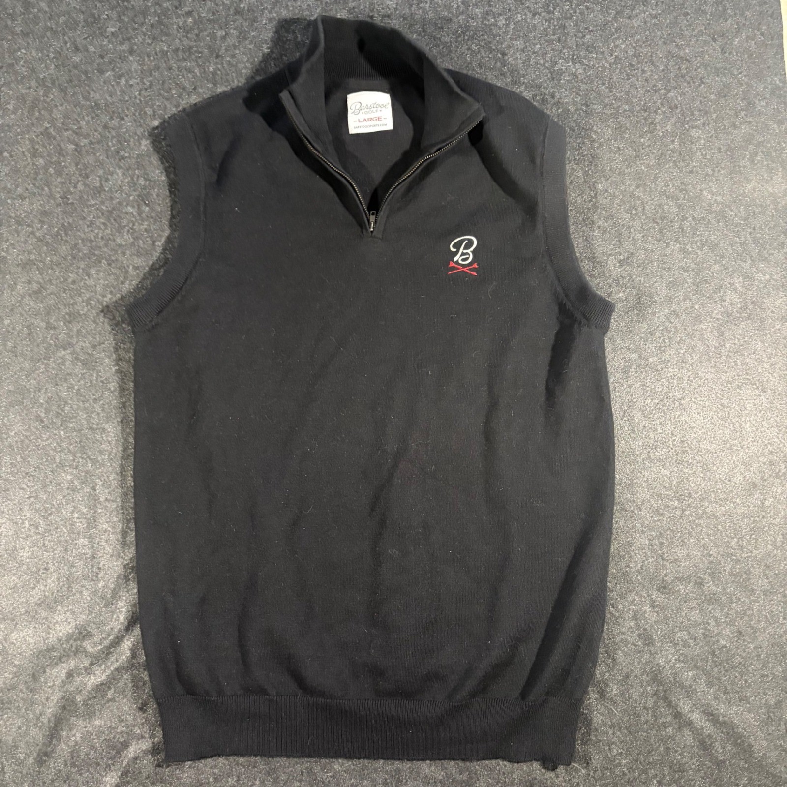 Barstool Golf Sweater Vest Mens Large Black Quarter Zip Pullover Cotton Blend