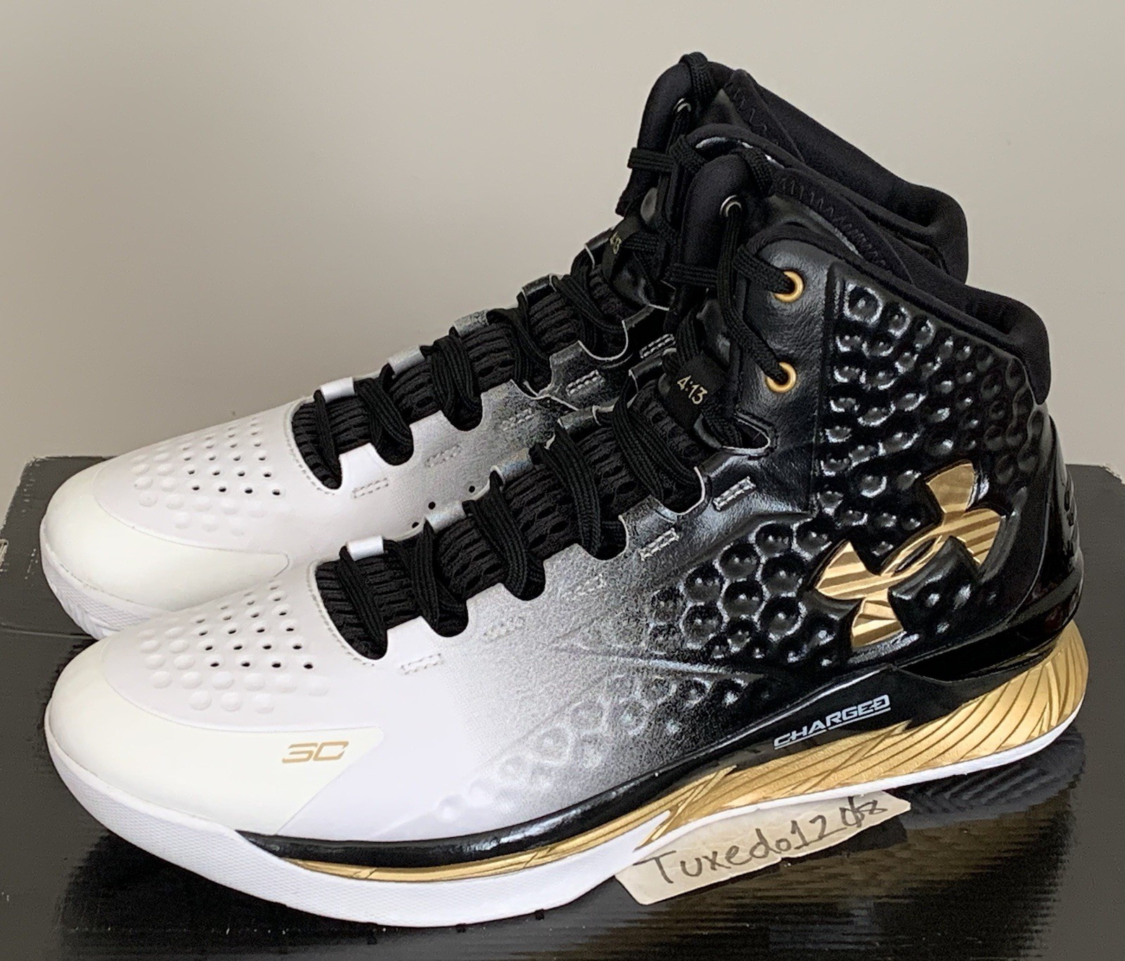 DS Under Armour Curry 1 Retro sz10.5 MVP White Black Gold 3026051 001