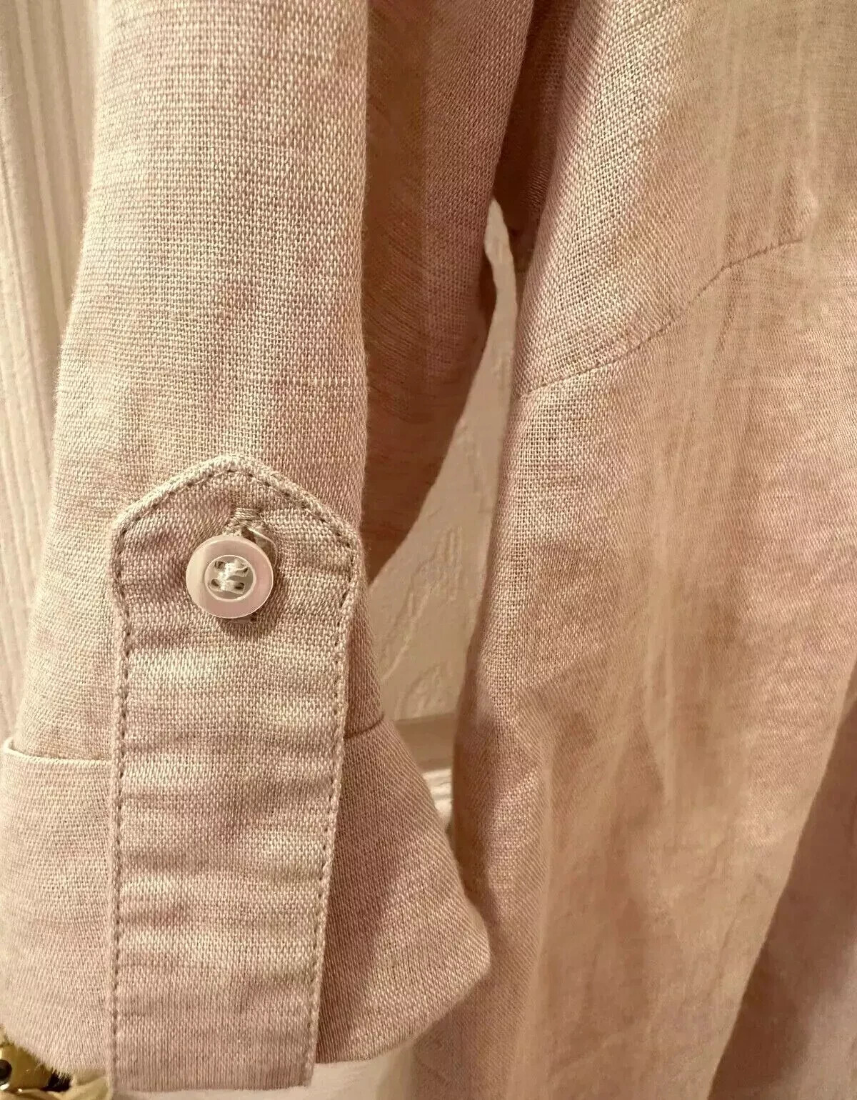 NWT $178 J.McLaughlin Riviera Linen-Blend Blouse Button Up Shirt S Tan