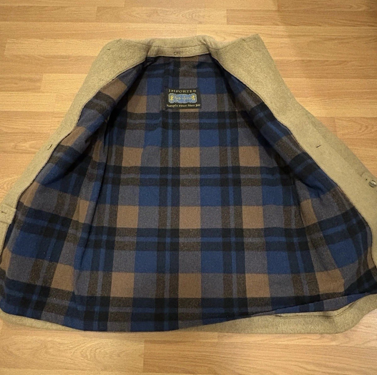 Vintage Lodenfrey Grey Wool Toggle Duffle Coat Plaid Lined West Germany Flaw