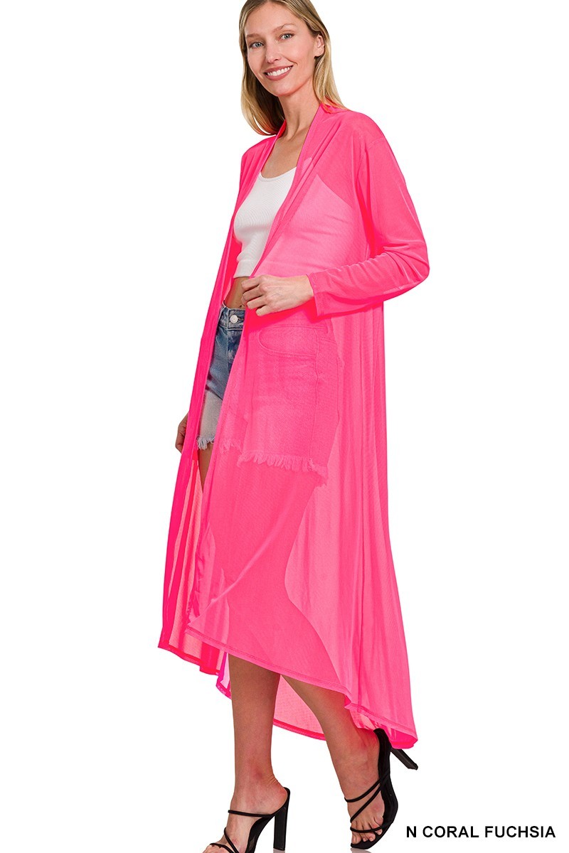 Zenana Mesh Open Front Cardigan – Fuchsia – Large