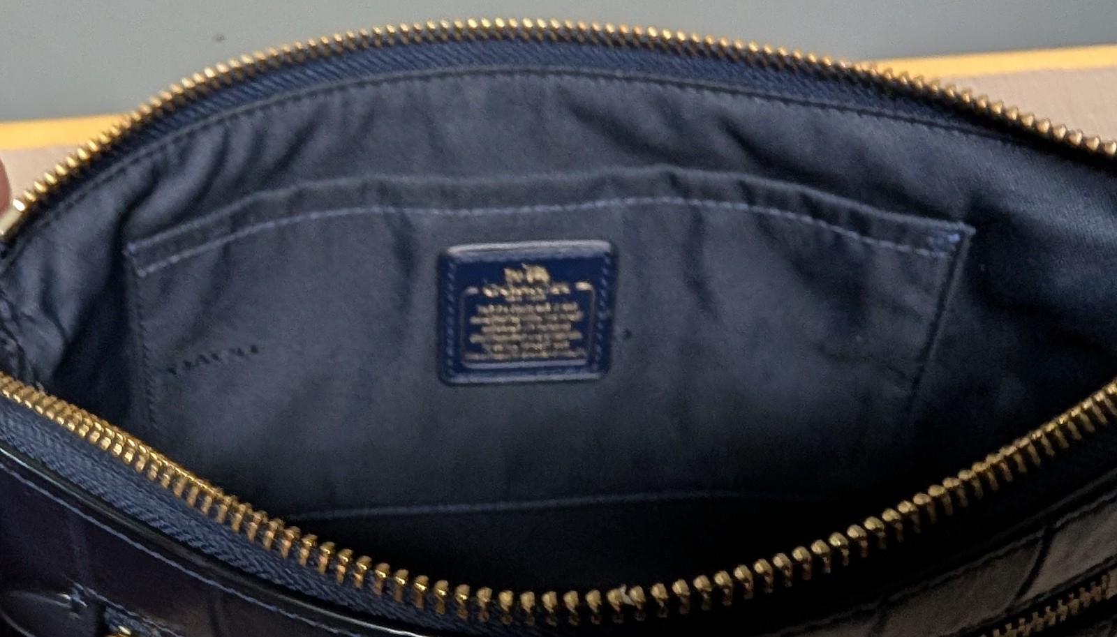 Coach Nolita 24 in Croc Embossed Leather Wristlet 65099 Navy Blue