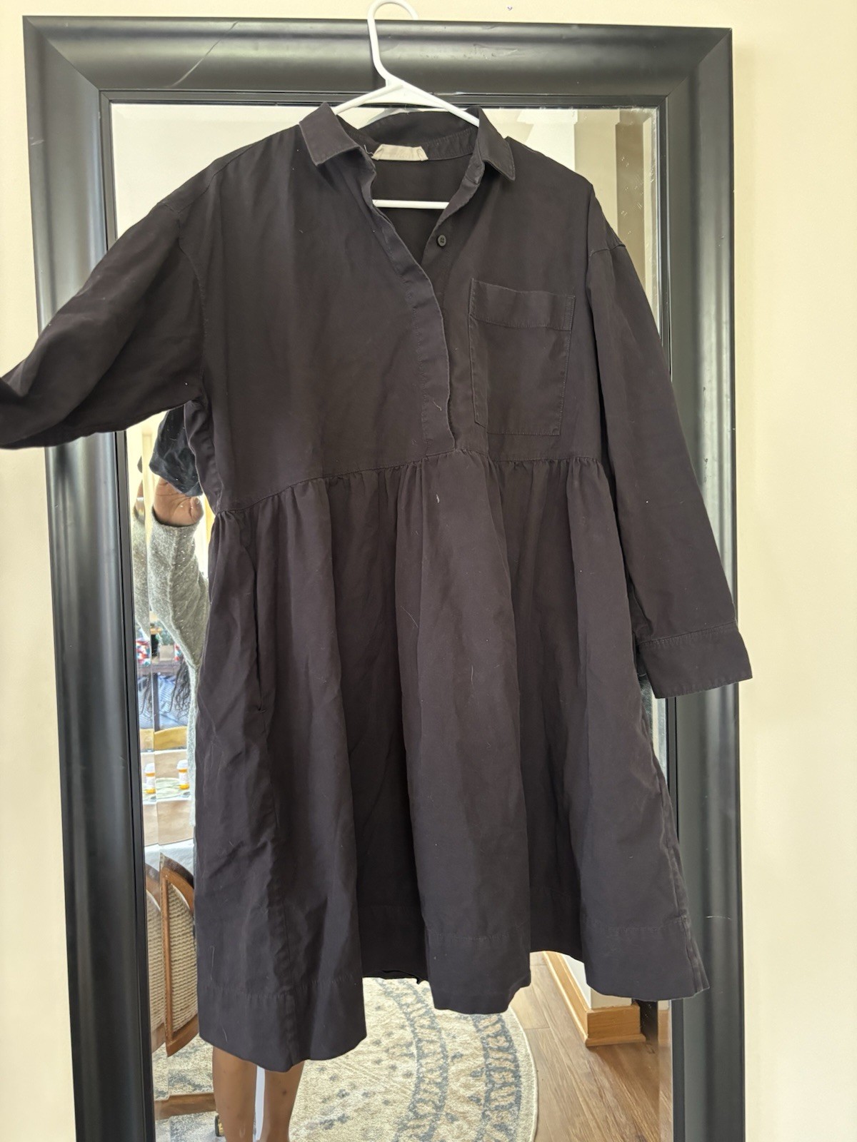 Everlane Black Cotton Poplin Babydoll Mini Dress Womens Small Oversized
