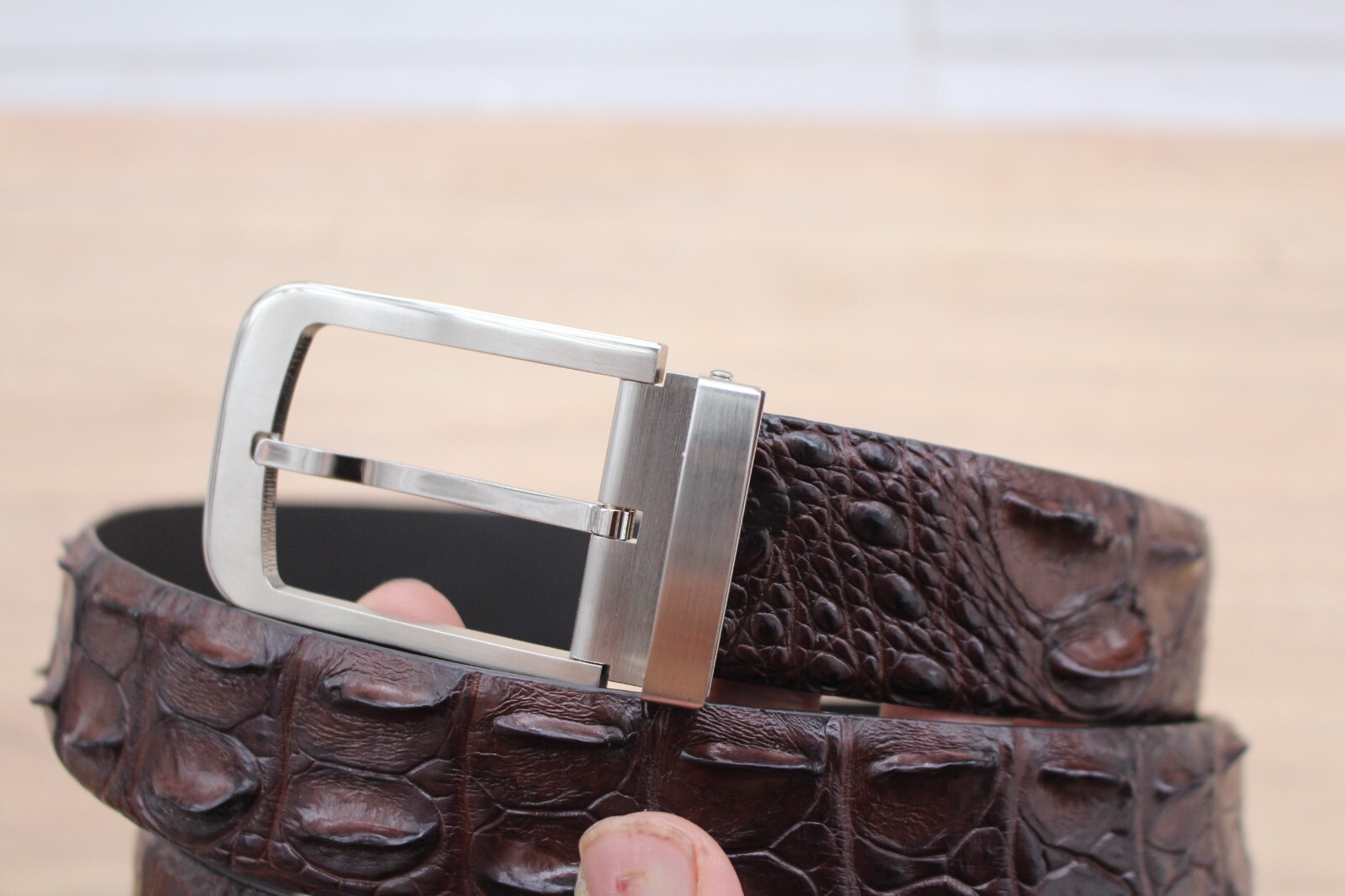 W 1.3 inch- Brown Alligator CROCODILE Print LEATHER Skin Men’s Belt