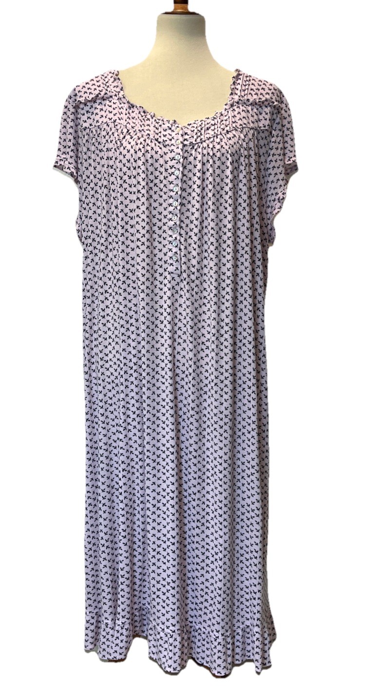 Eileen West Silky Soft Modal Jersey Gown 2X Pink Ruffles Waltz Tiny Leaf Print