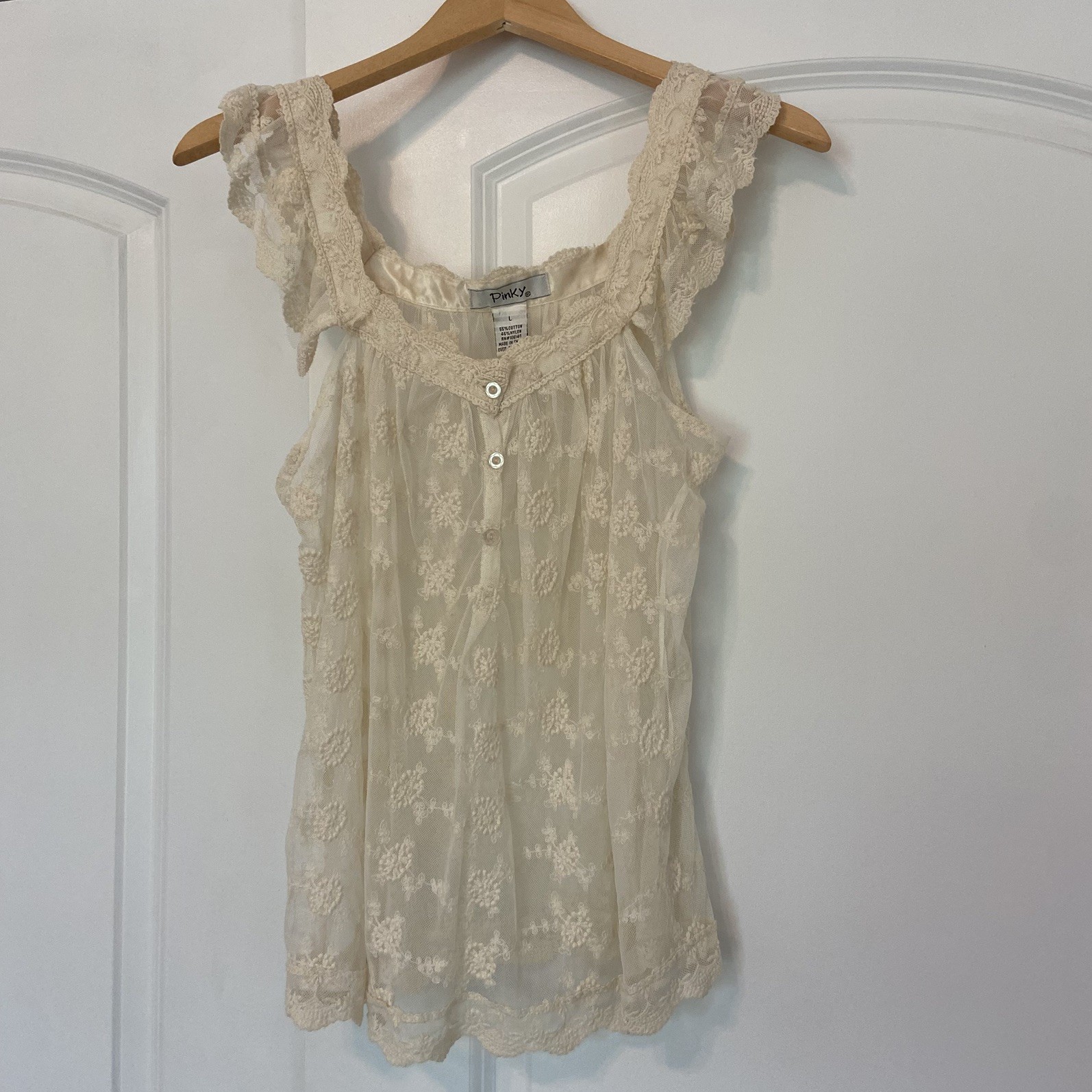 Ivory Cream Cottagecore Top Sz Large Romantic Prairie Boho Coquette Whimsical