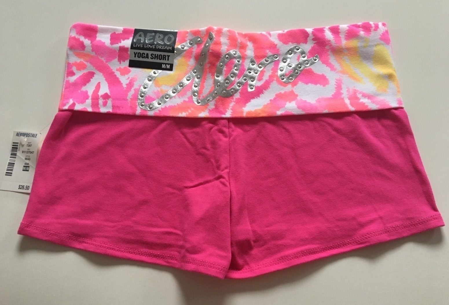 Aeropostale Aero Womens Yoga Shorts Pink w Animal Print & Rhinestone XS S M L XL