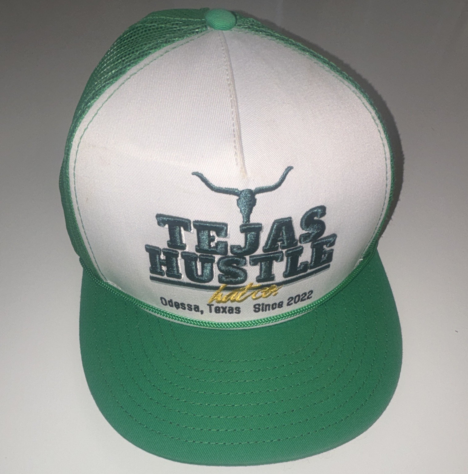 Texas Hustle Green/White Trucker Hat Mesh Back Texas Theme One Size