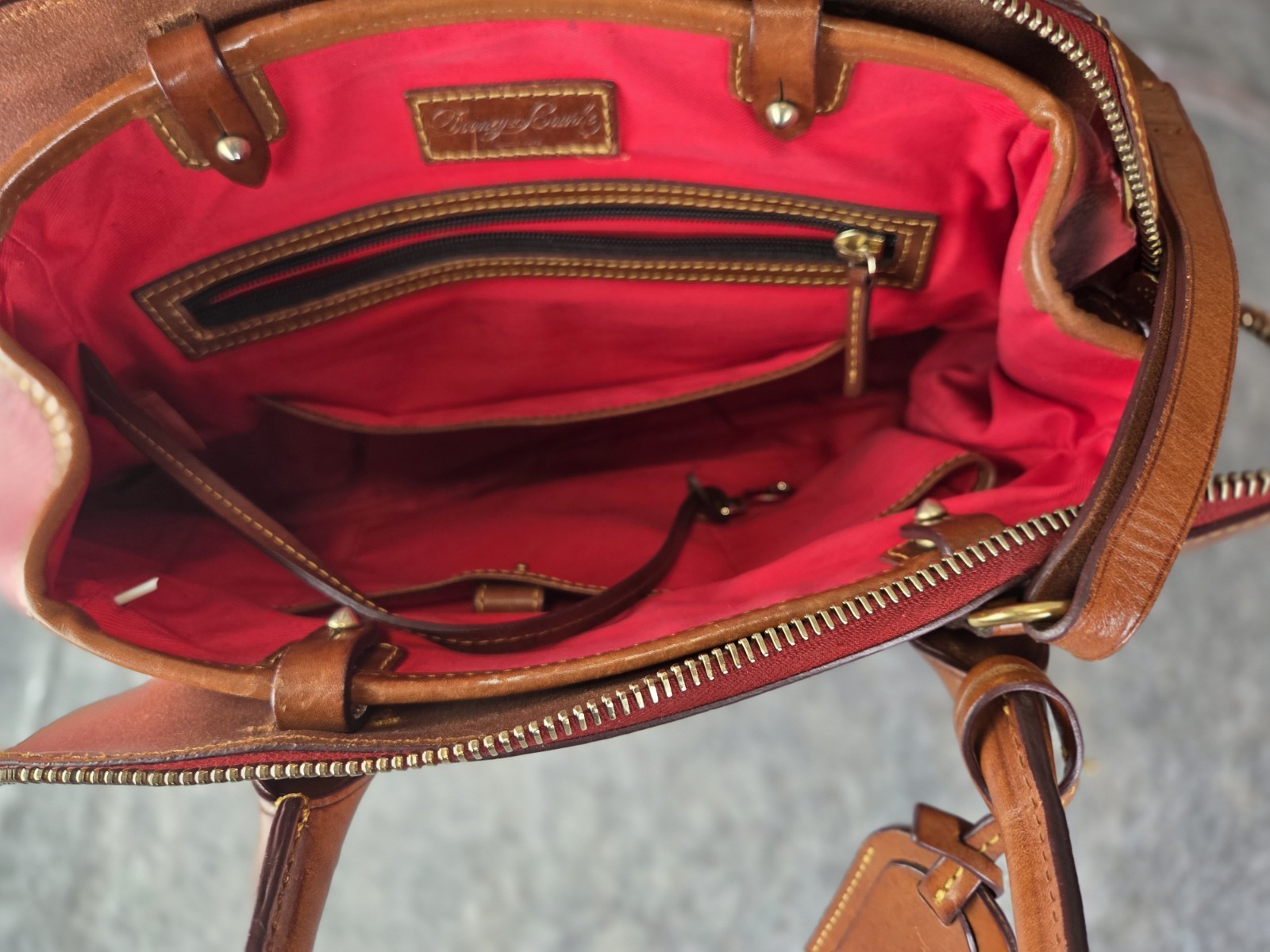DOONEY & BOURKE Vintage All Weather Red Pebbled & Brown Leather Satchel Purse