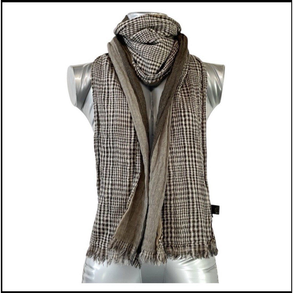 SAND Made in Italy Wool Viscose Plaid Striped Reversible Scarf Wrap Academia OS