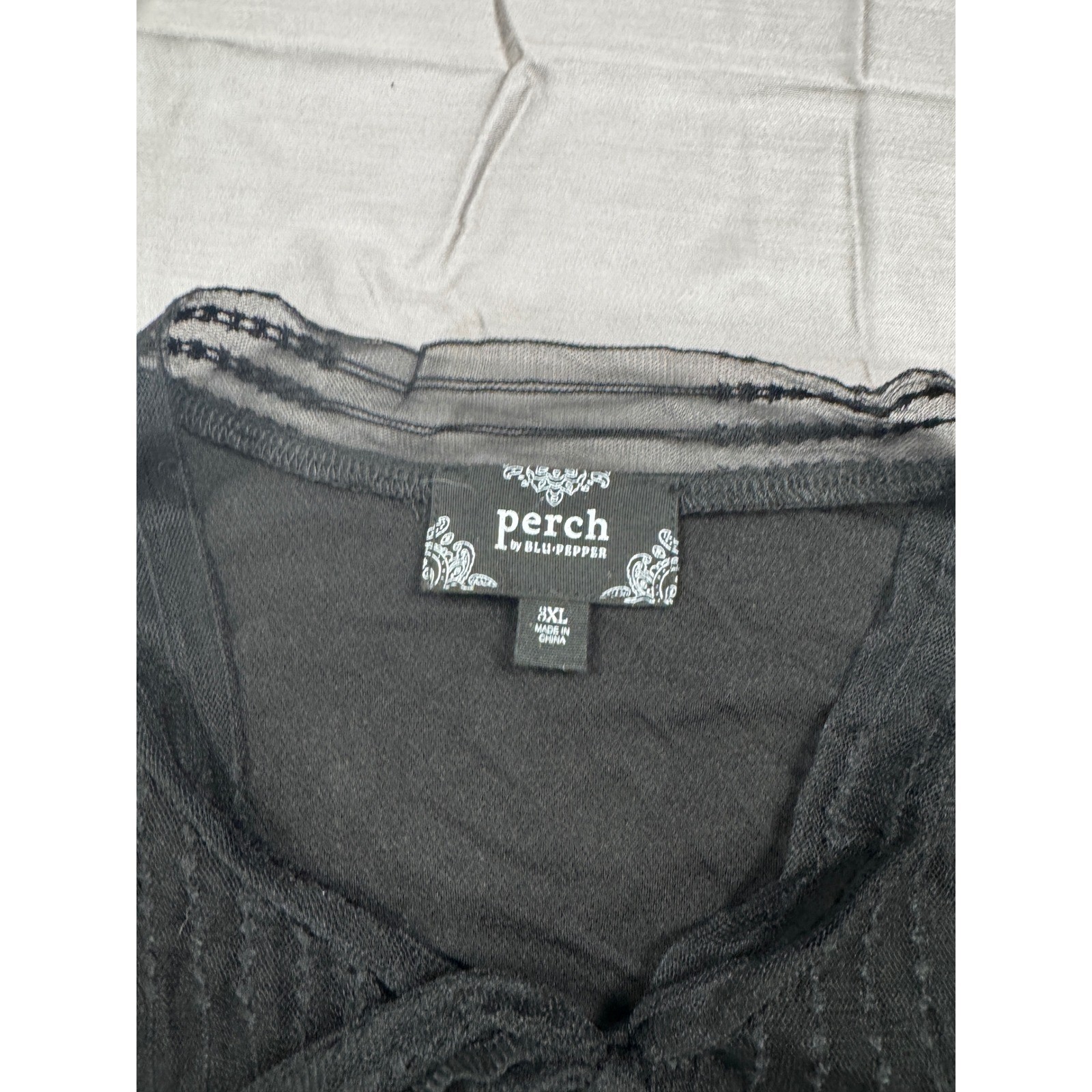 Perch by Blu Pepper Black Tie Neck Mesh Yoke Puff Sleeve Blouse 3XL NWT PEM5553